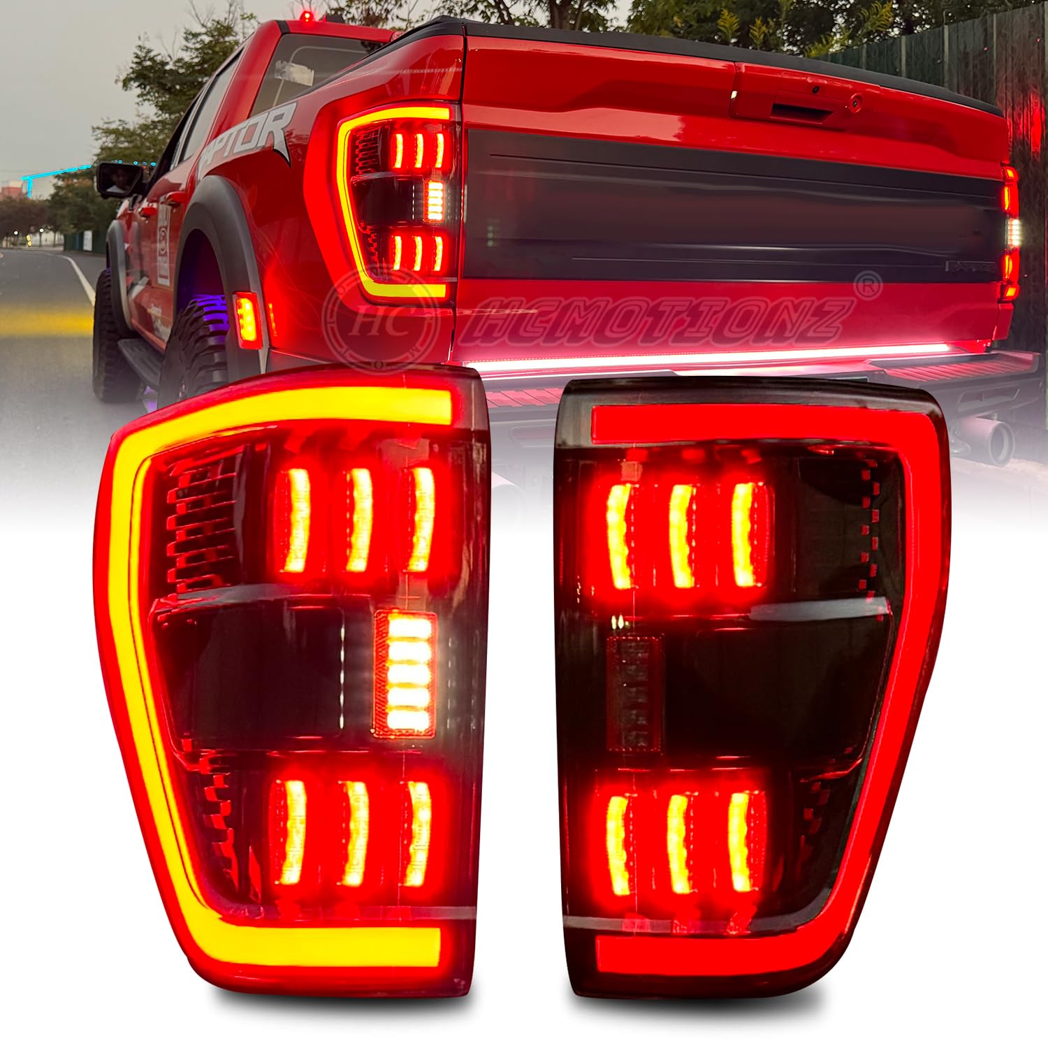 HCMOTIONZ LED Tail Lights for Ford F150 F-150 2021 2022 2023 XLT With Blind Spot Detector Pickup Replacement Rear Lamps Assembly Accessary