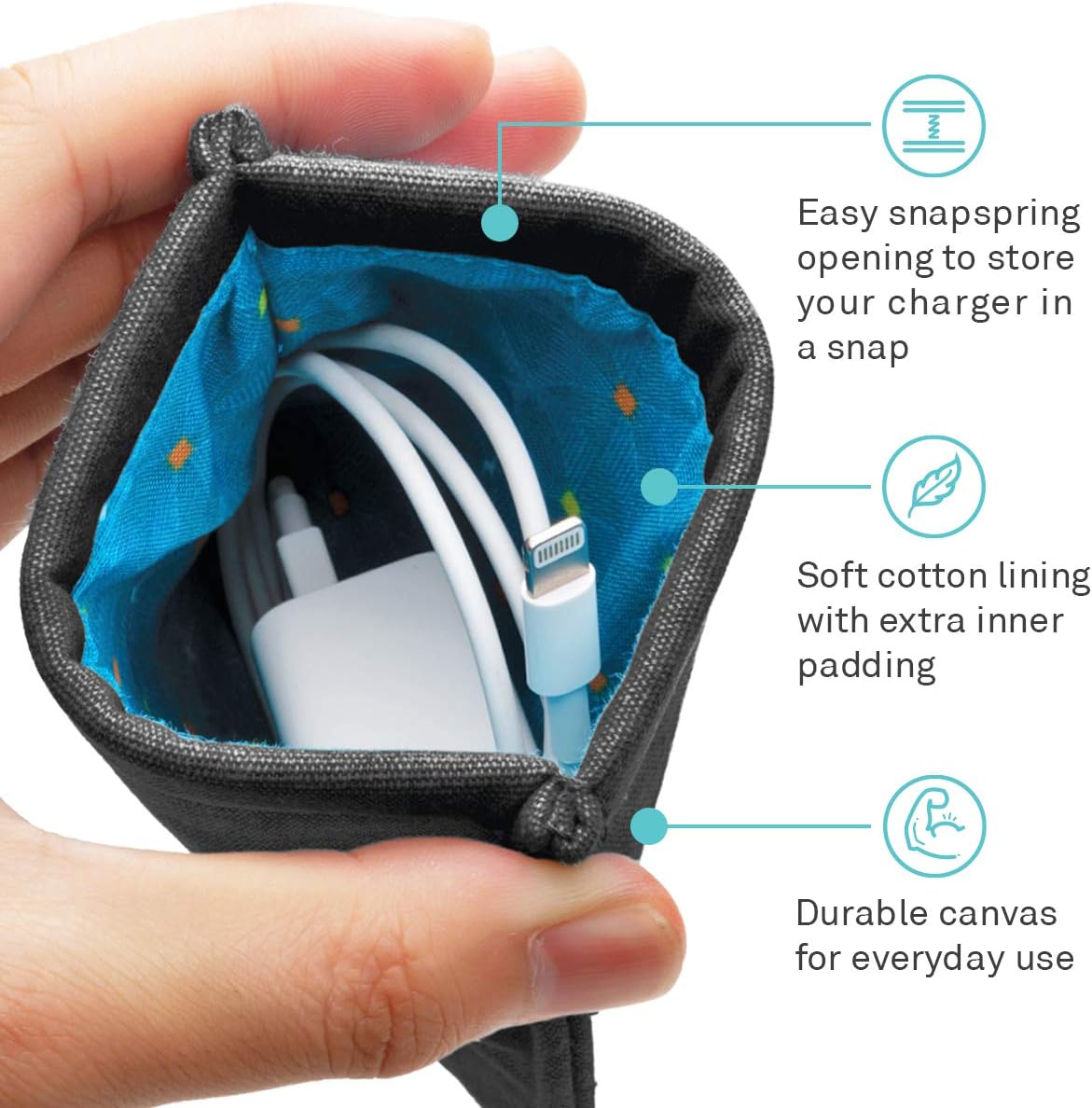 Pocket for Mobile Charger Snap & Store Case Pouch, Black Charger Case Black image 2 of 5 B014PM4AL8