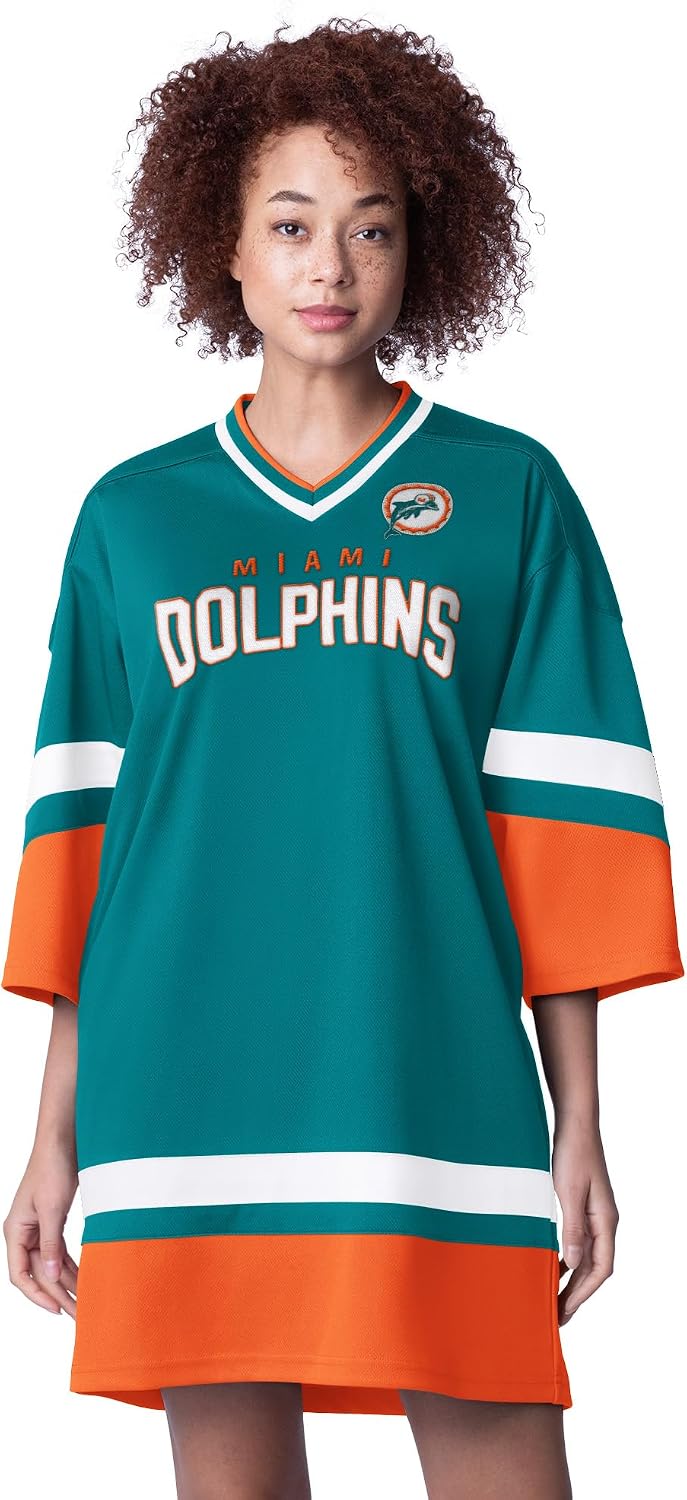 STARTER Women's Aqua Miami Dolphins Slap Shot 3/4 Sleeve Sneaker Dress