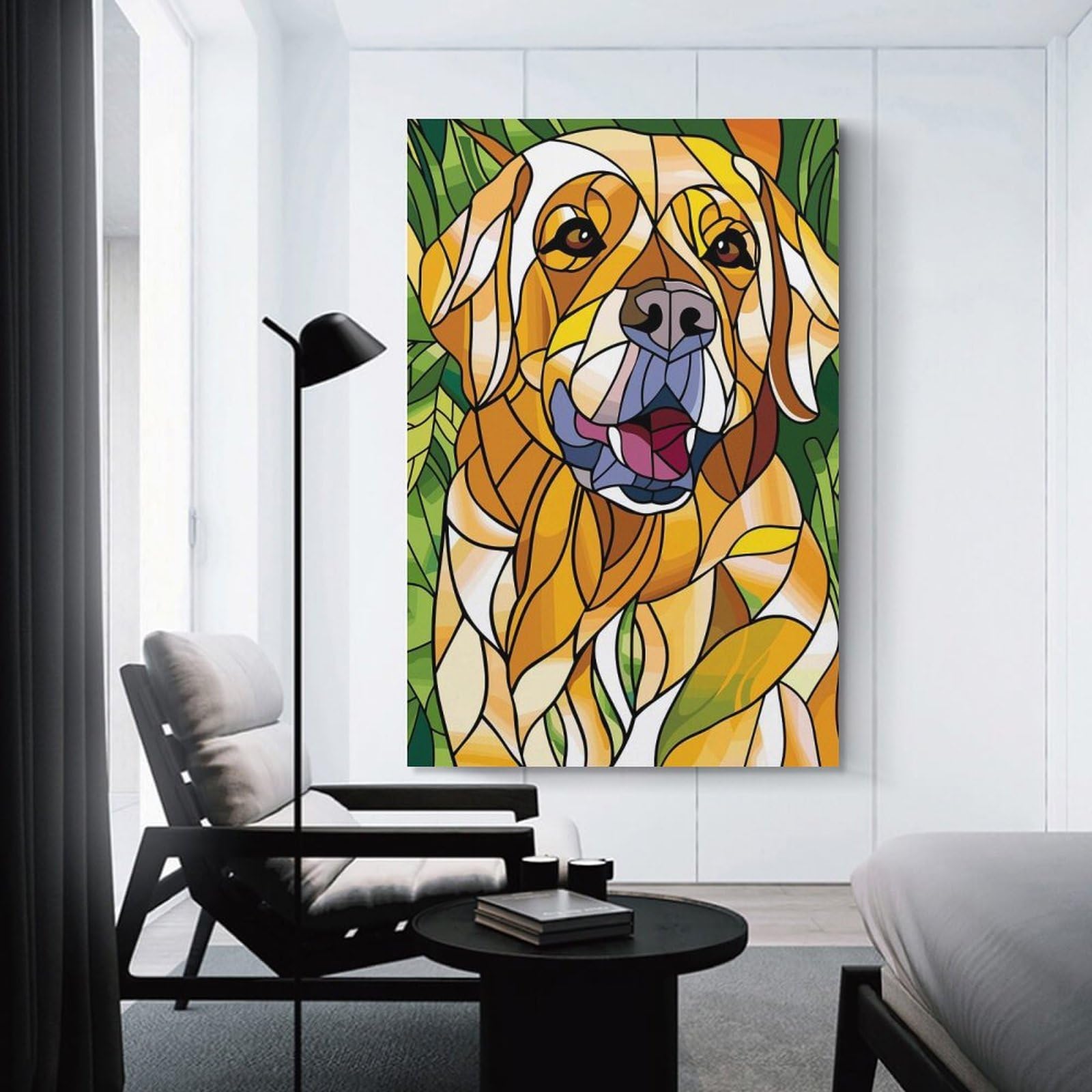 Junmoney Stained Glass Golden Retriever Portrait Decorative Canvas Print, 12x18inch(30x45cm), for Gallery Wall Decor And Room Displays, Wall Decor Suited to Curated Displays