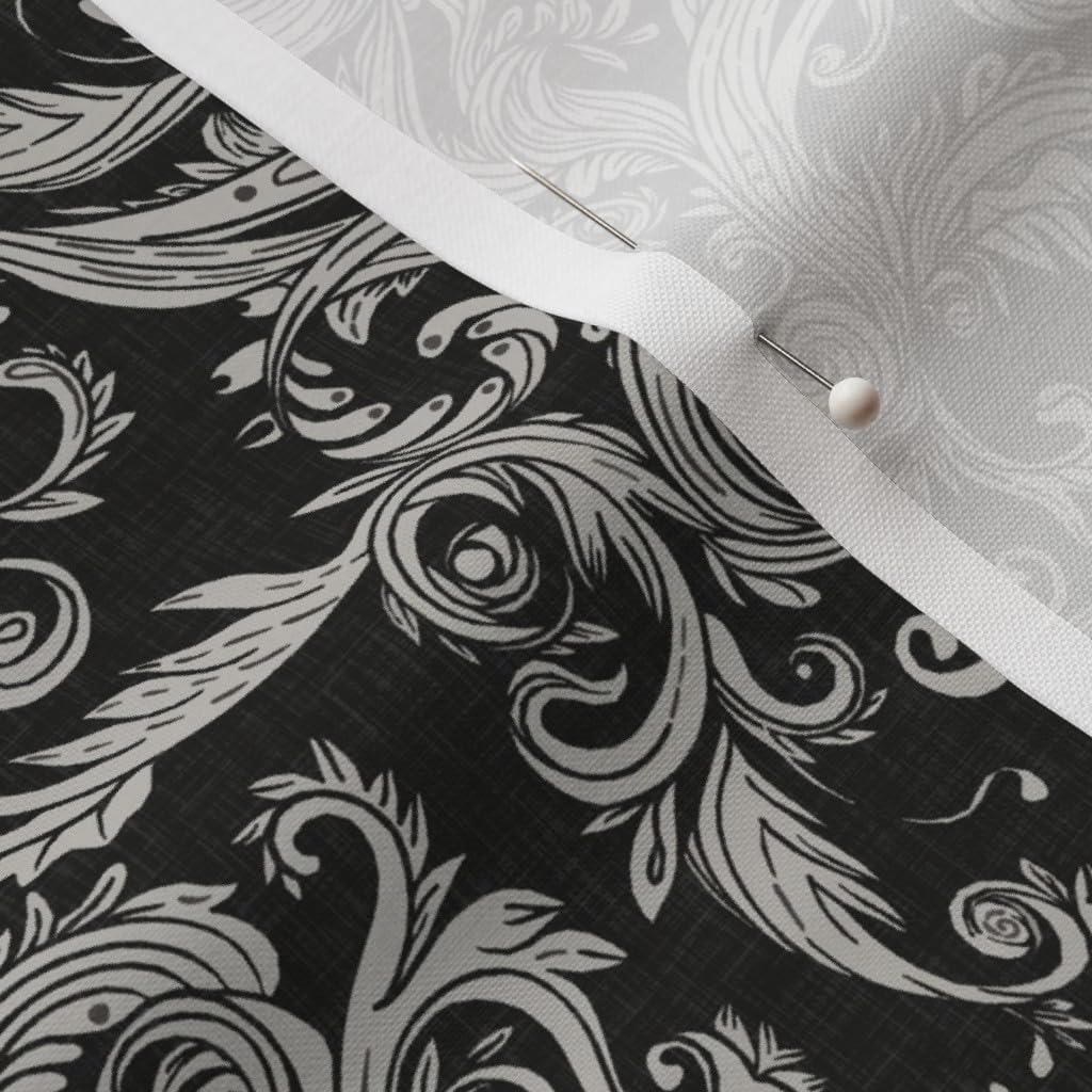 Spoonflower Fabric - Damask Black Halloween Skull Bones Spooky Printed on Petal Signature Cotton Fabric Fat Quarter - Sewing Quilting Apparel Crafts Decor