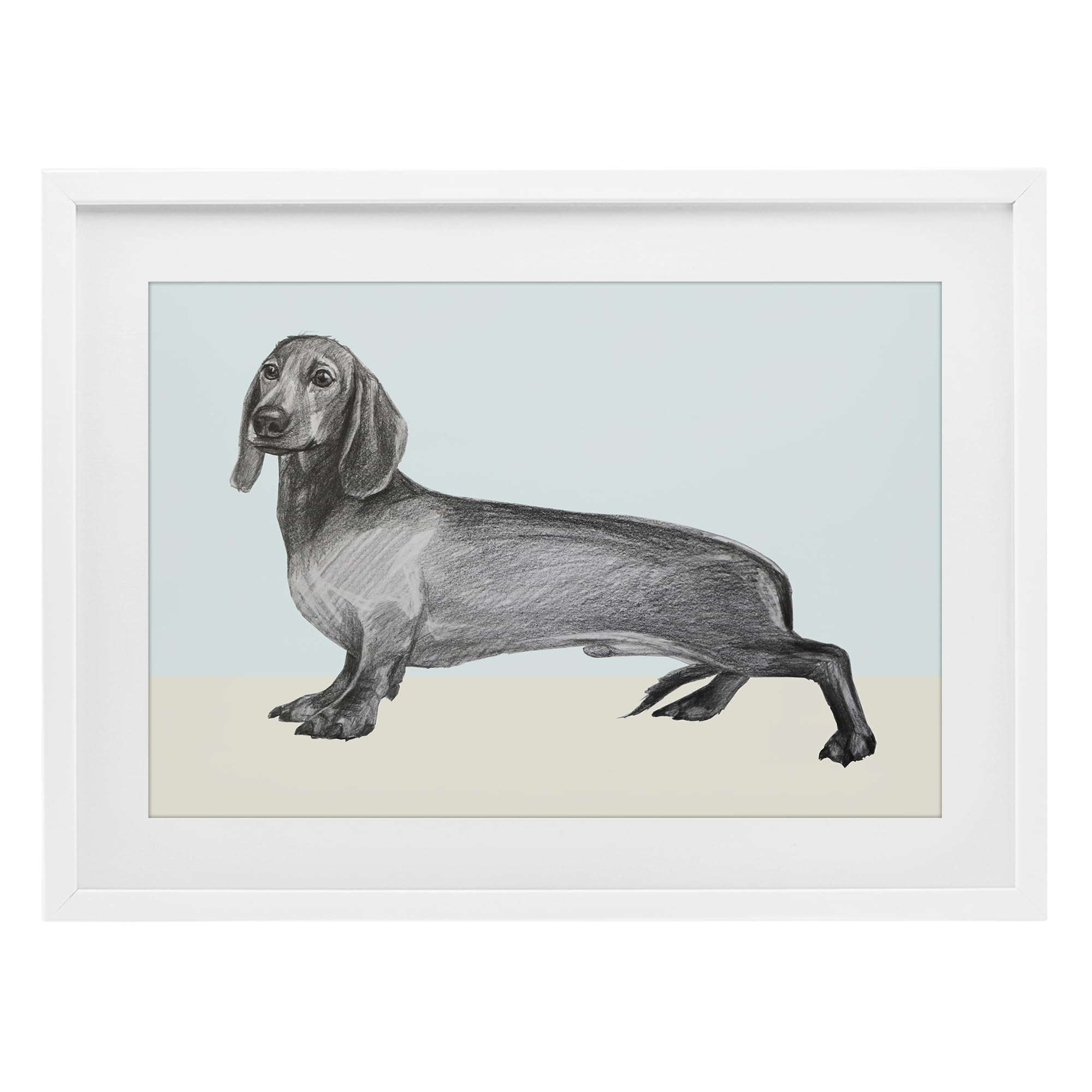 Stupell Industries Coastal White (Textured) 'Sketched Dachshund On Blue', Framed Print Under Glass, White, 23 X 17 Inches, Easy To Hang And Sturdy, Made In Usa, By Violeta Vollmer