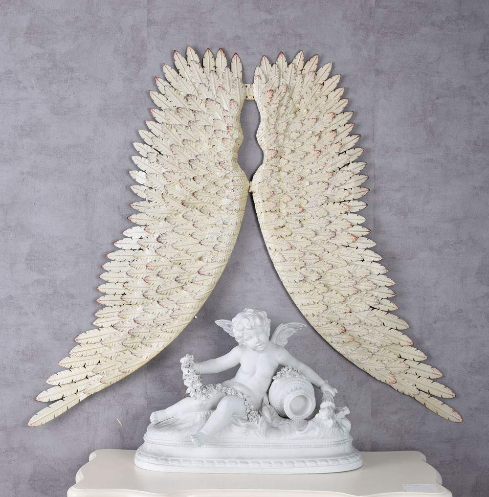 PALAZZO INT WEISS Engelsflügel Wanddeko Villa Cupidon – 2 XXL Eisen Flügel je 100 cm hoch | Wandhänger klappbar | Wandskulptur im nostalgischen Stil | Breite 102 cm | Eyecatcher für Wohnzimmer & Flur