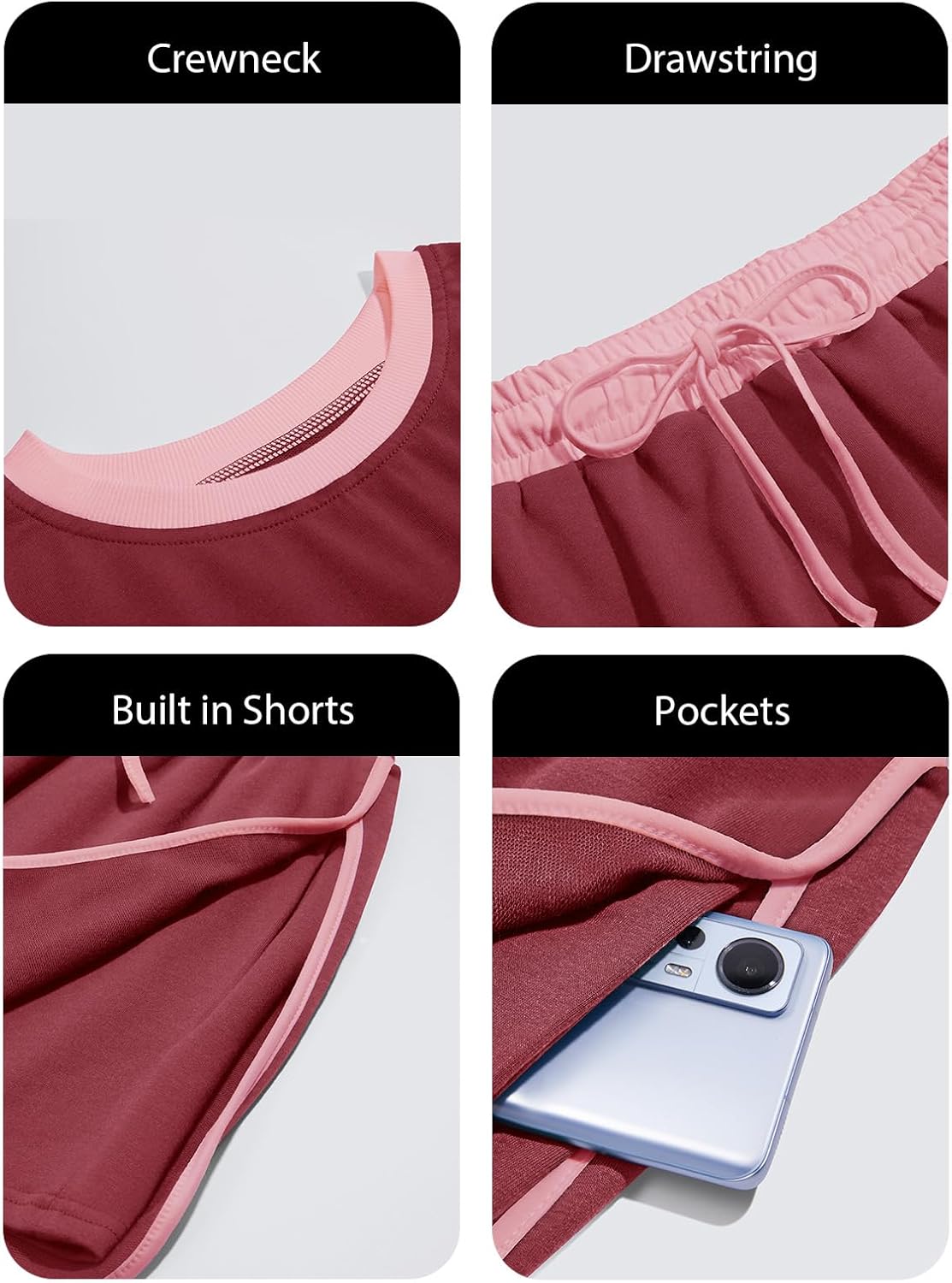 Fisoew Womens Sweatsuits 2 Piece Set Crewneck Sweatshirts High Waisted Skort Skirts Tennis Running Tracksuits Shorts Sets - Image 6