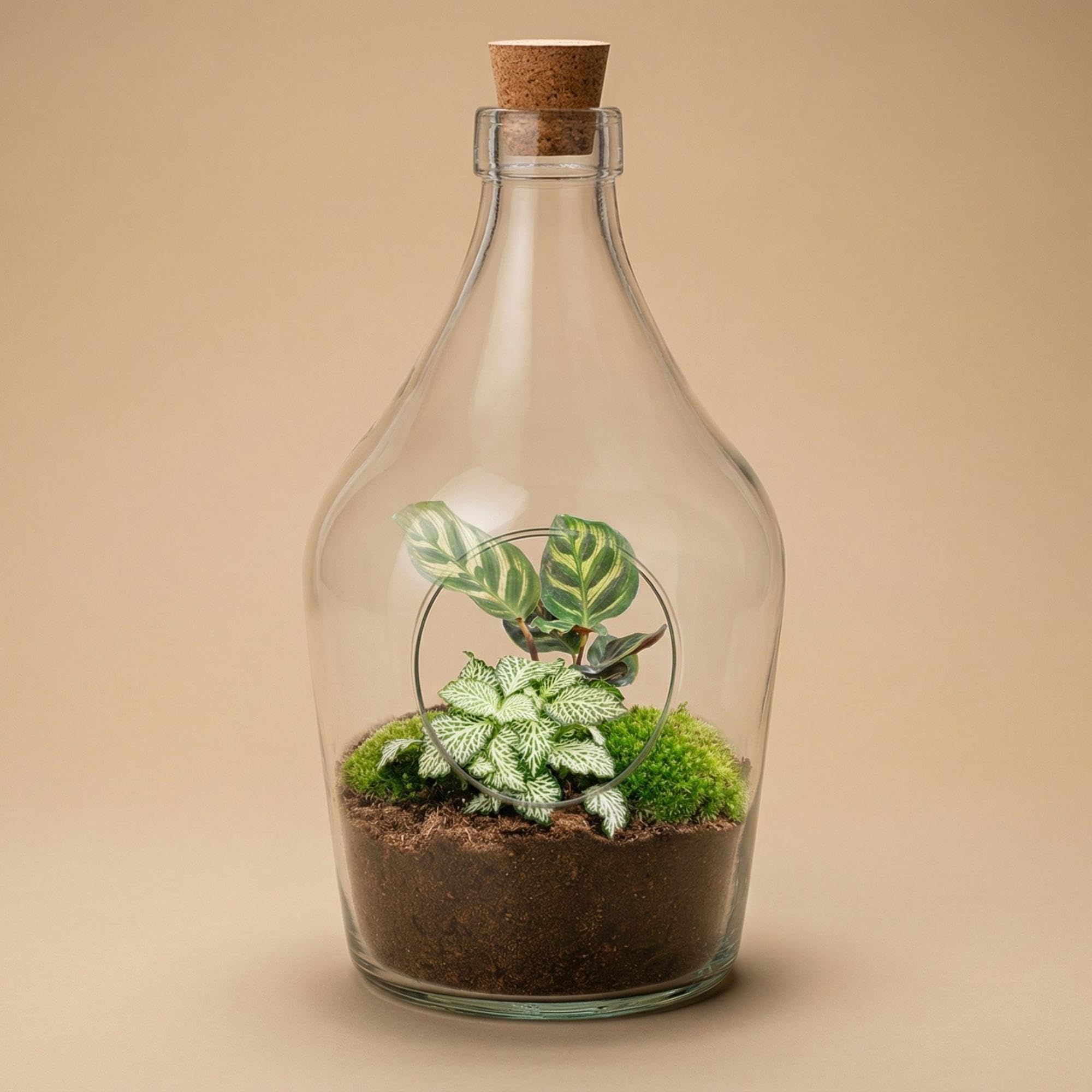 Terrario Abierto con Vidrio, Decoración de Interior, Verde, 3 Litros 30 cm
