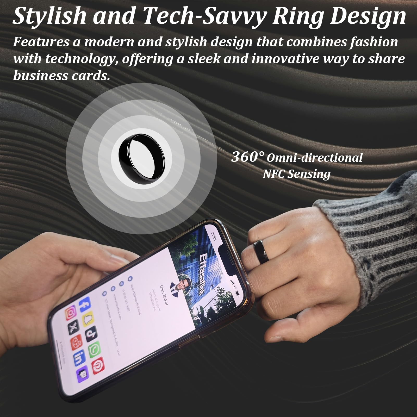 Customized Online Profile, Digital Business Card, NFC Ring, Tap to Share Social Information, for iPhone & Android (#10)