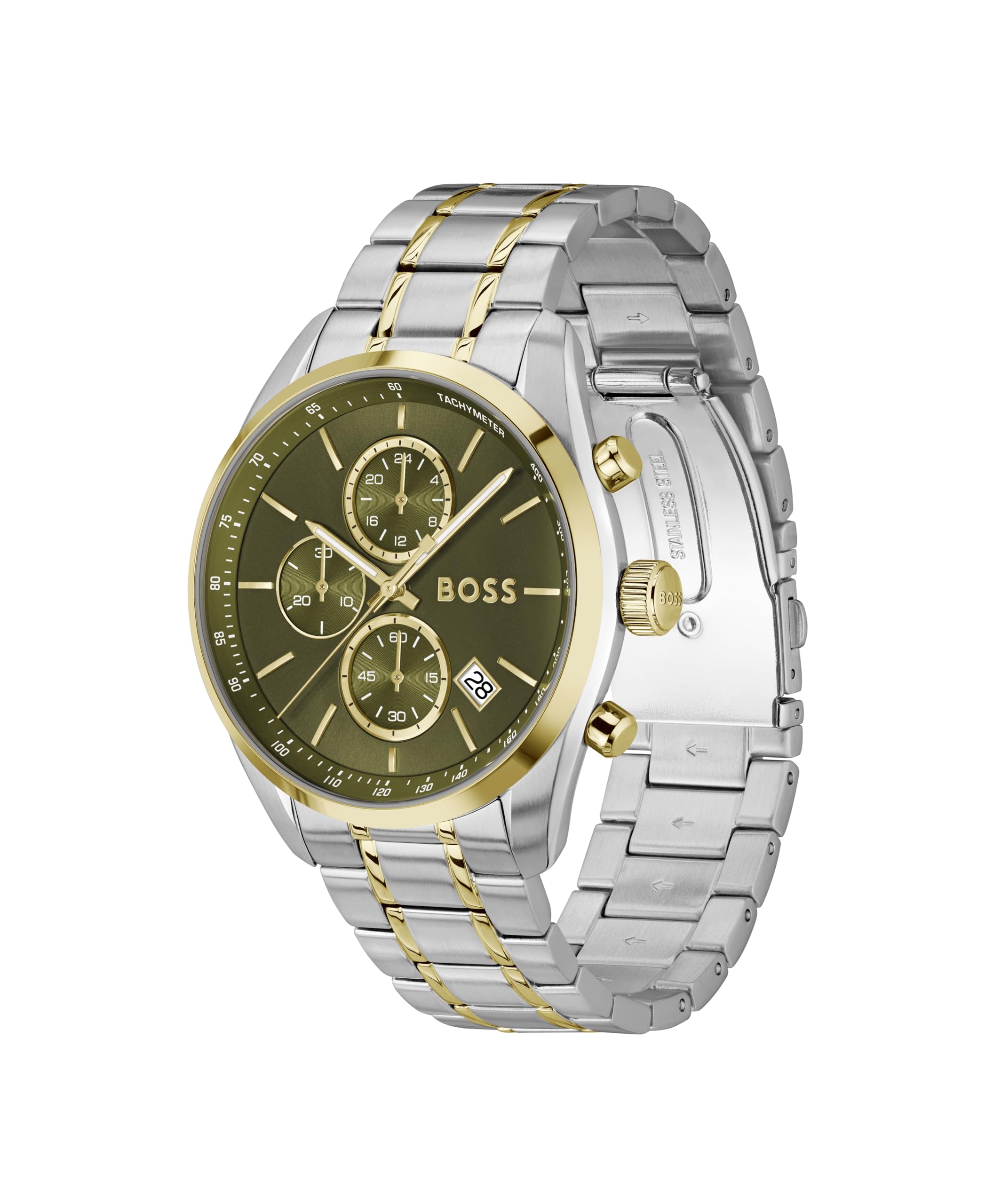 BOSS Reloj Cronógrafo de Cuarzo con Calendario para Hombre Colección Grand Prix 44 con Correa de Acero Inoxidable o de Cuero