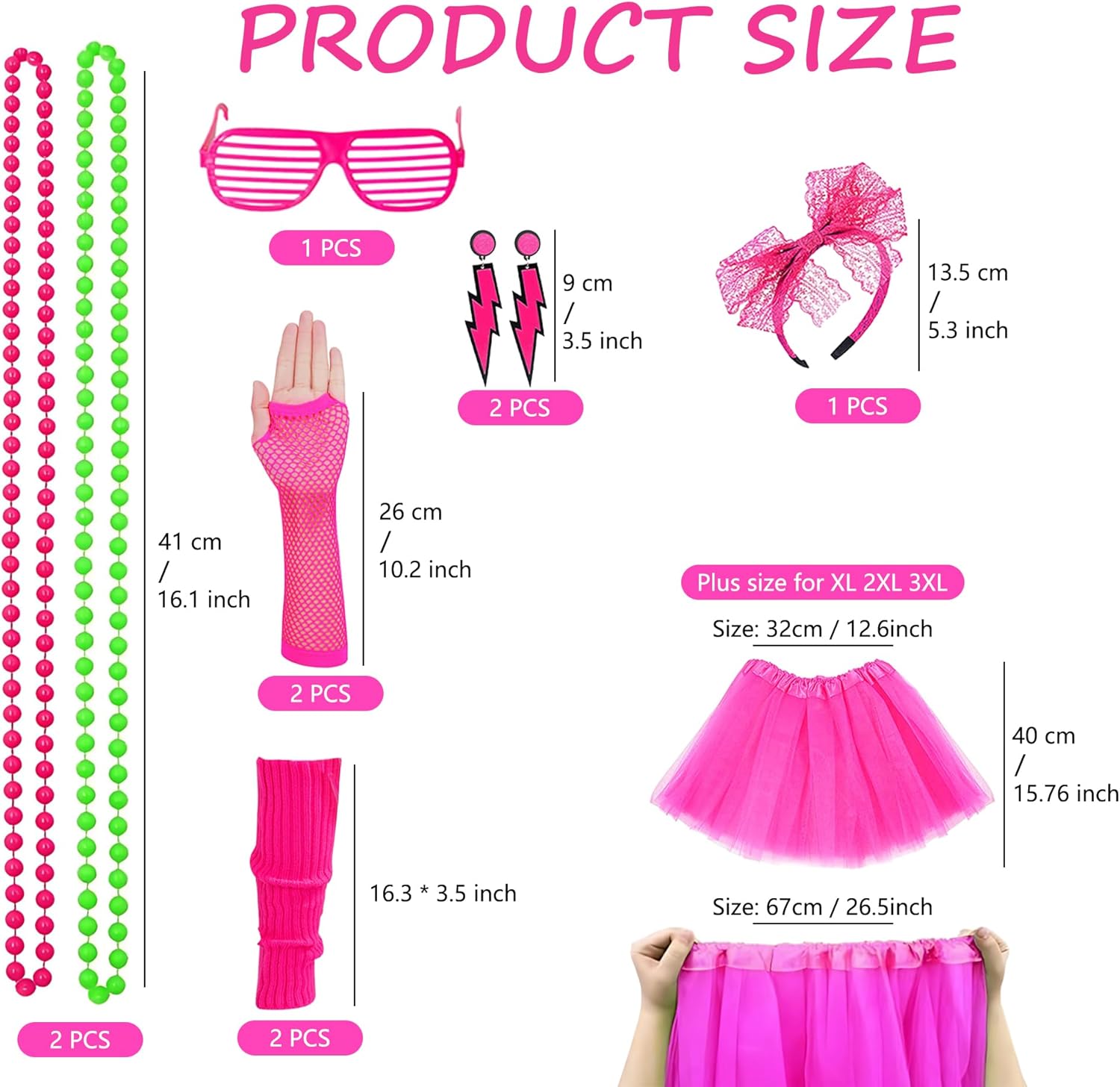 80s Outfit Women Costume Accessories Set T Shirt Shorts Tutu Skirt Neno Party Leg Warmers Headband - Image 7