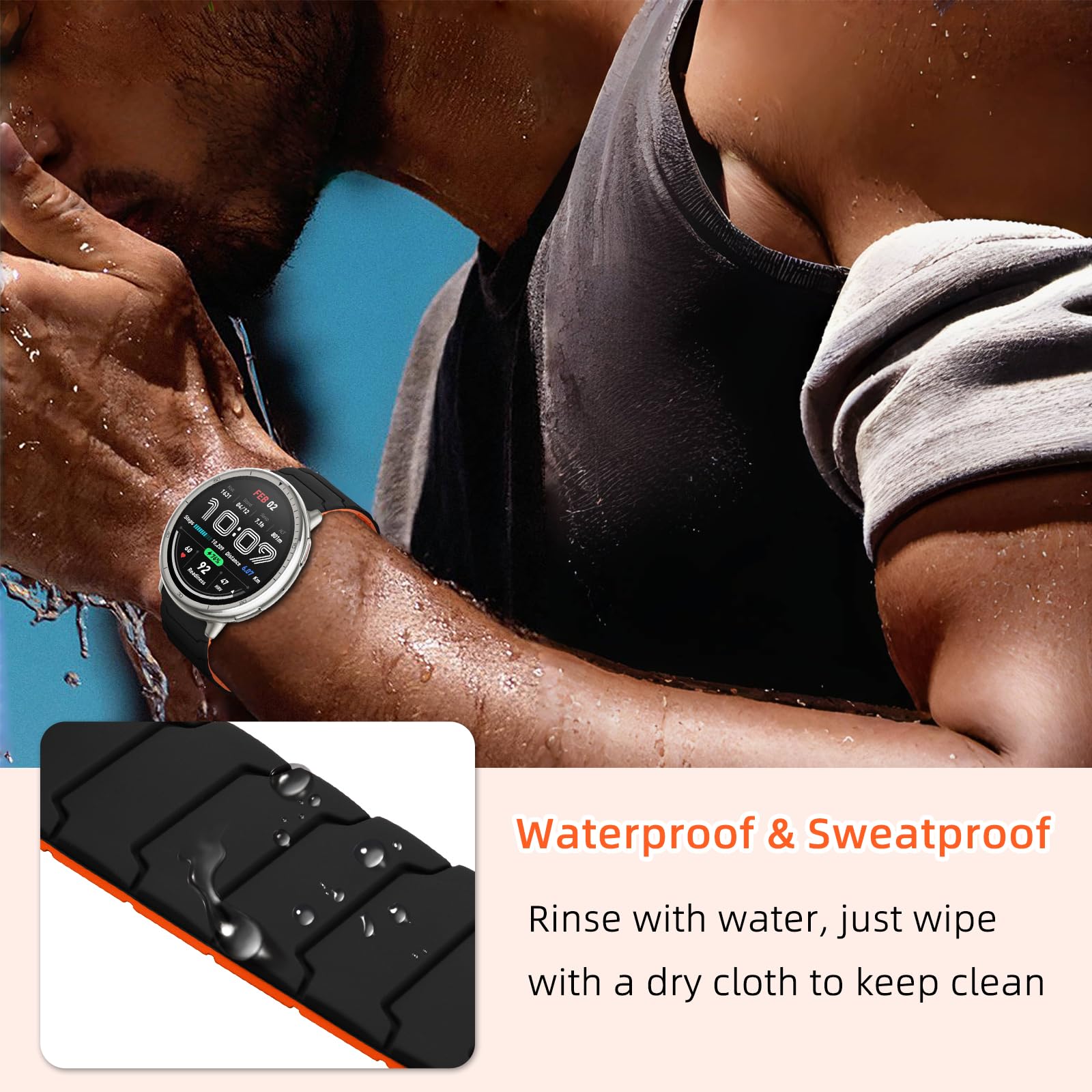 Cinturino 20mm Rosmank Per Amazfit T-Rex 3 Pro E Garmin - Silicone Morbido Senza Gap - Regolabile 170-240mm