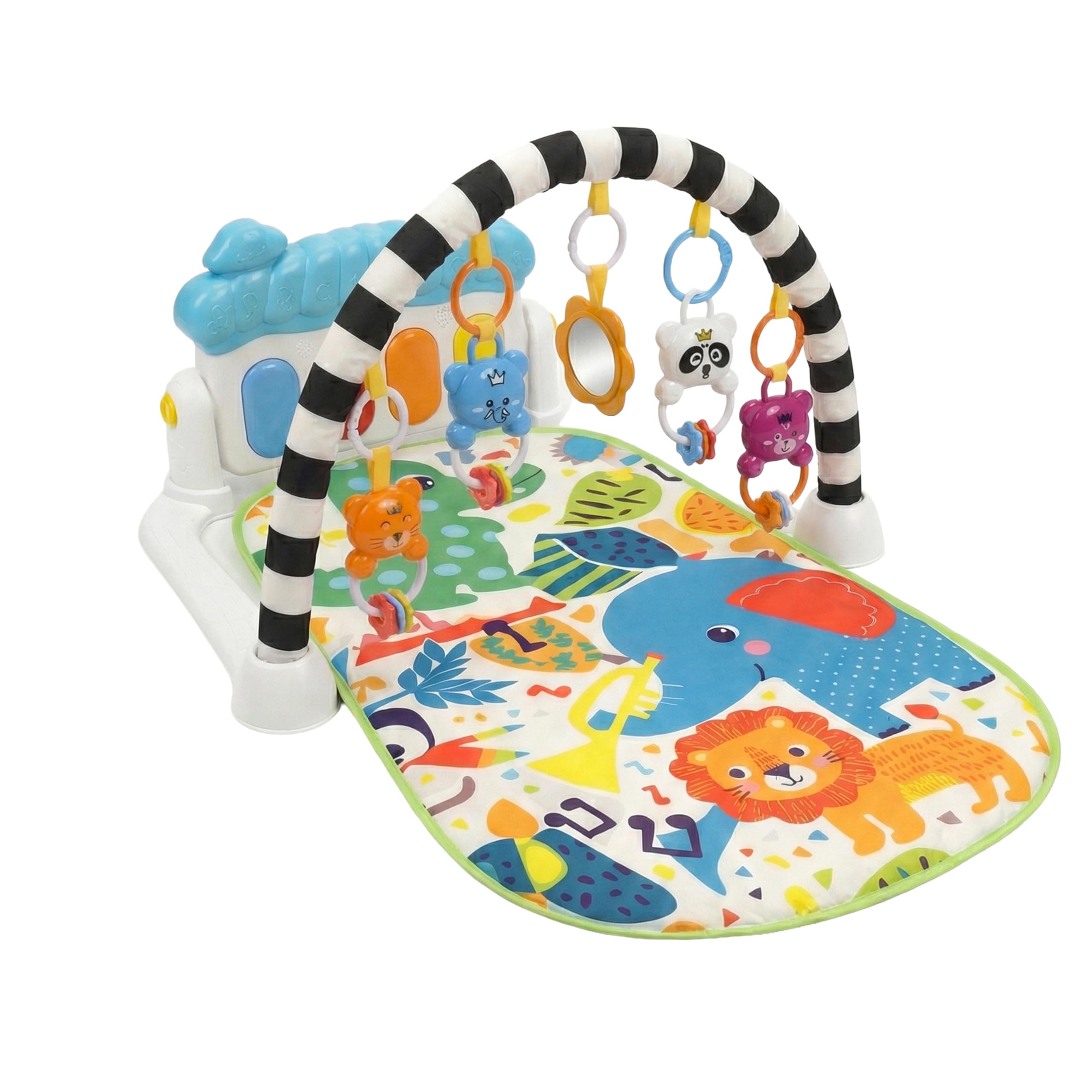 Baby Play Mat Baby Gym, White Play Gym with Musical Kick Piano Floor Activity Gym & Sensory Toys, Sounds, Lights and Music Gifts for Newborn Boy & Girl, 0 to 3 6 9 12 Months