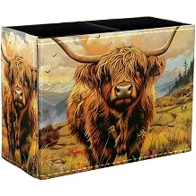 Pen Holder Square Pencil Holder for Desk, Highland Cow Painting Pen Pot Pen Cup Makeup Brushes Holder Stand Display Desk Stationery Organiser for Home Office School