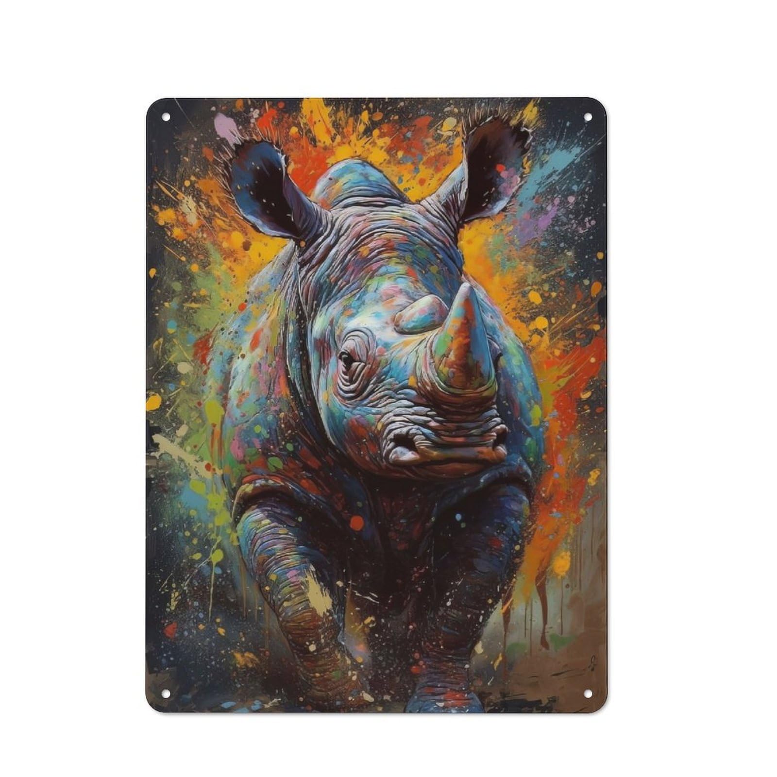 Junmoney Rhino Painting Retro Tin Sign 40X30cm For Workshop Wall, For Collectors Of Retro Metal Wall Decor