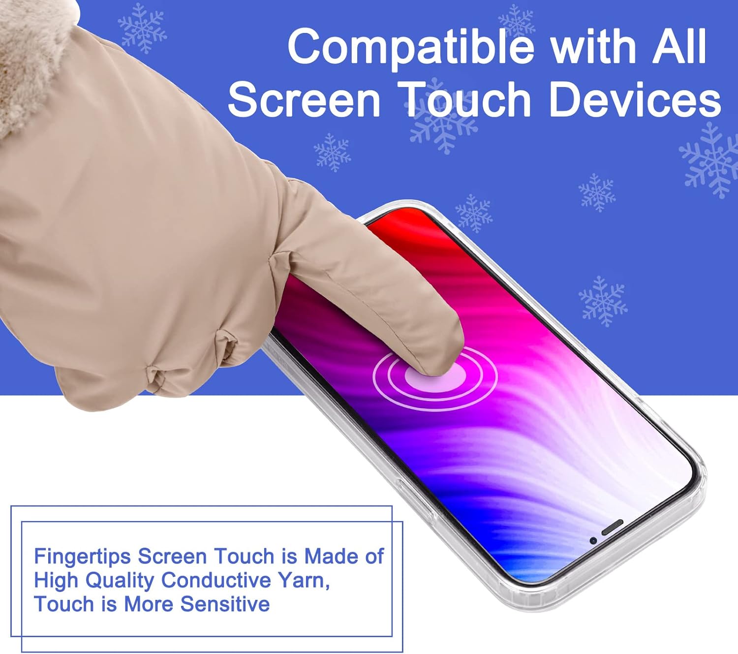 Eurzom 2 Pair Women's Waterproof Touchscreen Ski Gloves Winter Ski Snow Snowboarding Gloves Windproof Snow Accessories