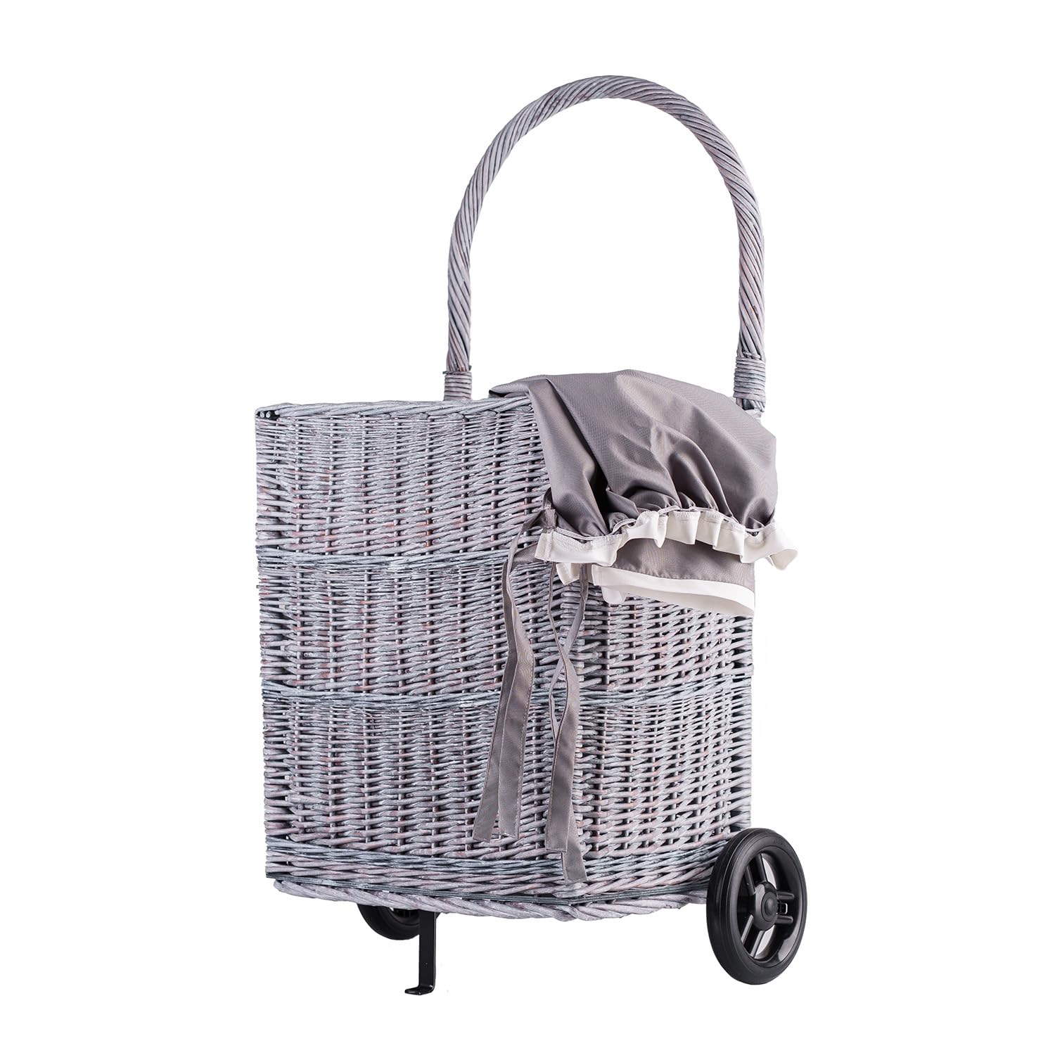 Panier à bûches sur roulettes - Chariot en osier - Panier des courses - Panier de rangement - Panier à provisions - Gris