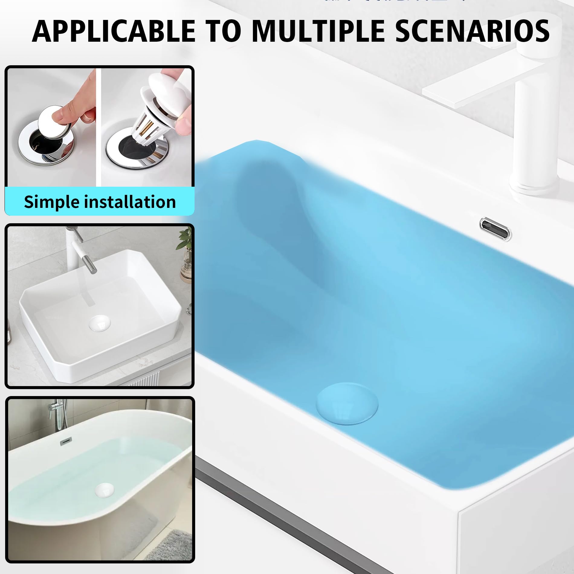 1 Pcs Pop-up gootsteen, Badkamer Wastafel Afvoerplug, Universele Pop-Up Stop, Badkamer Gootsteen Plug Stopper, Keramische afvoerplug, voor wastafel badkamer en keuken wastafel (33-40mm wit