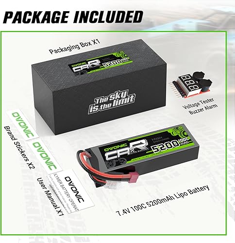 Miniatura 6 de OVONIC Lipo Batería 7.4V 100C 5200mAh 2S Batería Dean-Style T Conector con carcasa para RC Coche Camión Vehículo Buggy Losi 110 Escala Modelo de