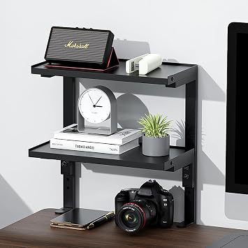 2-Tier Desk Shelf, Expandable Under Desk Storage, Clamp on Desk Shelf, Desktop Accessories for Offices, Study Rooms, and Game Rooms Black