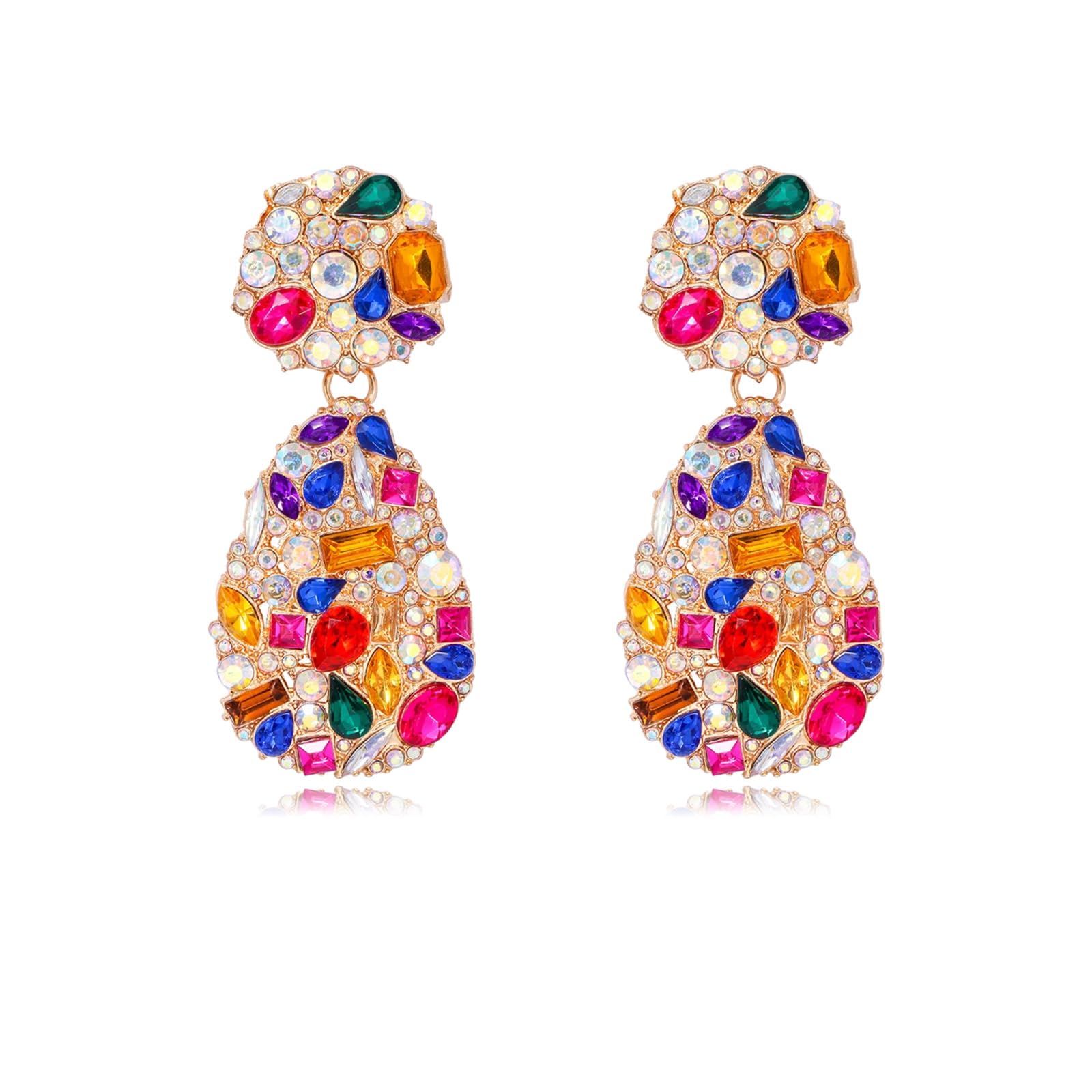 DEYOUM Crystal Rhinestone Teardrop Earrings Trendy Colorful Sparkling Crystal Rhinestone Chandelier Dangle Drop Earrings Party Wedding Prom Fashion