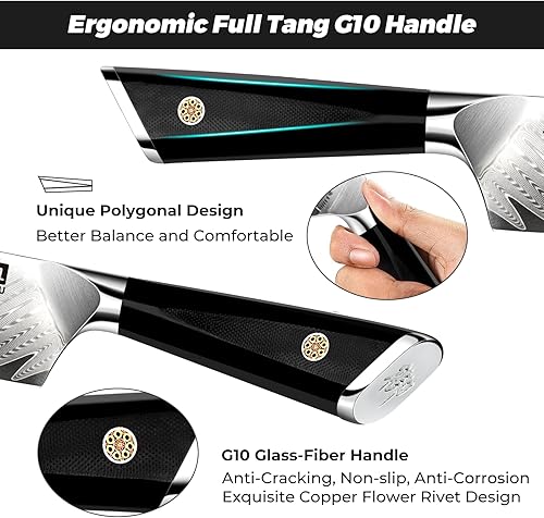 Miniatura 3 de SHAN ZU Cuchillo de chef de Damasco de 8 pulgadas, cuchillo de cocina japonés de acero, cuchillos profesionales de cocina de alto carbono, súper