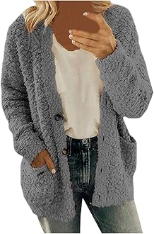 Winter Coats for Women Fleece Jacket Warm Casual Coats with Pockets Long Sleeve Button Down Cardigans Sweaters