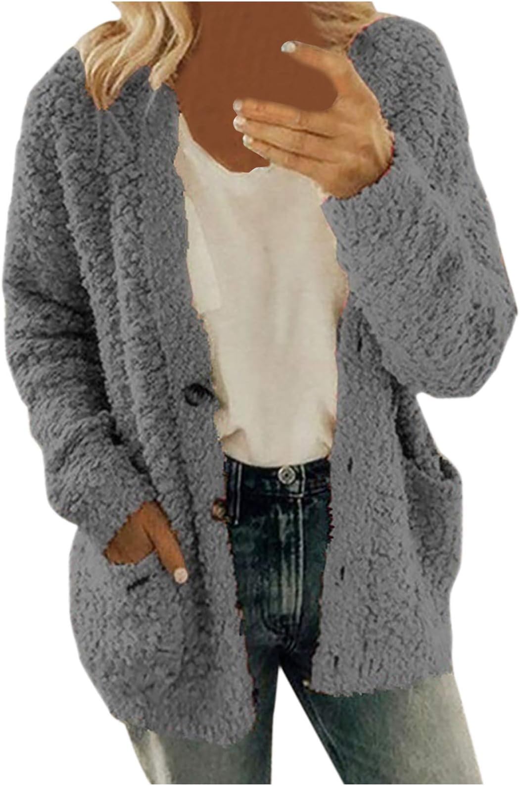 Winter Coats for Women Fleece Jacket Warm Casual Coats with Pockets Long Sleeve Button Down Cardigans Sweaters