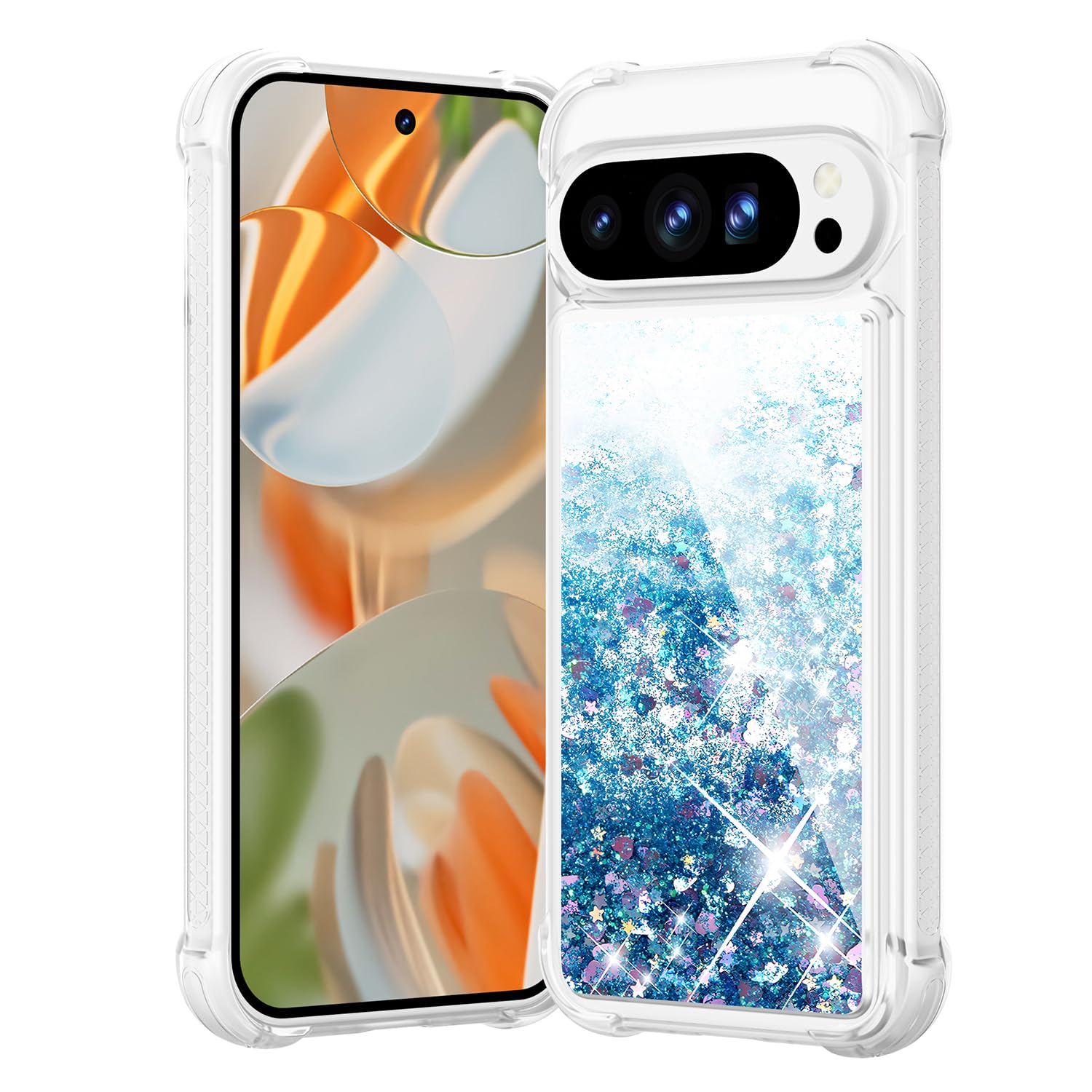 Coque à paillettes pour Google 9 style sable liquide bleu idéal au quotidien