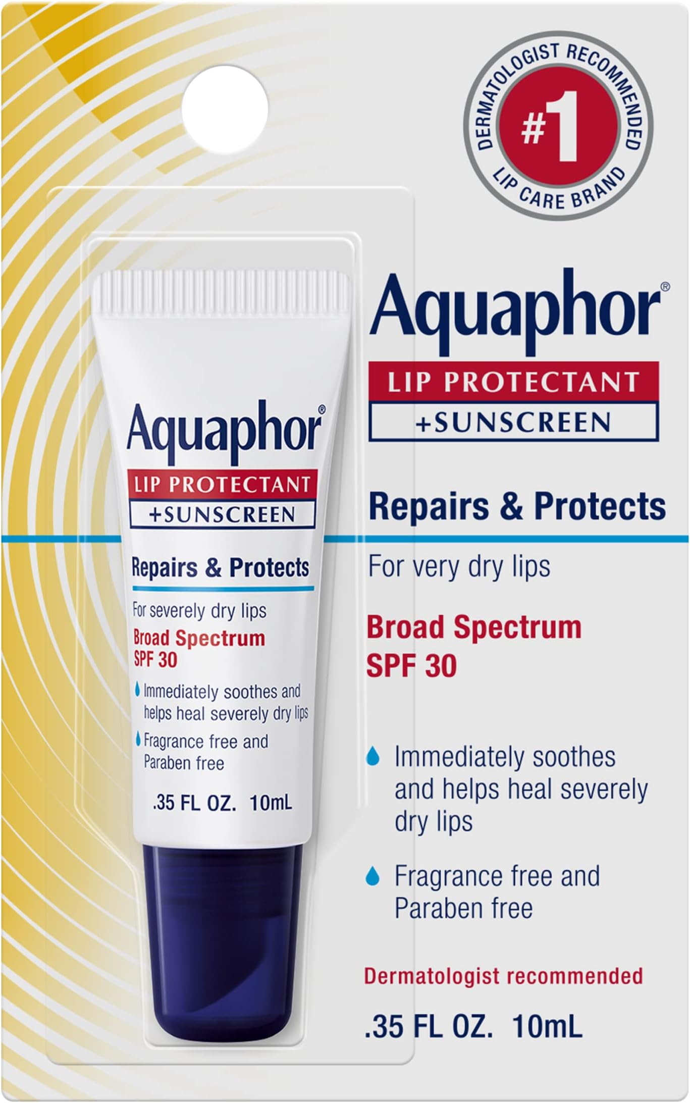 Lip Protectant and Sunscreen Ointment - Broad Spectrum SPF 30 - Relieves Chapped Lips - .35 fl. Oz. Tube