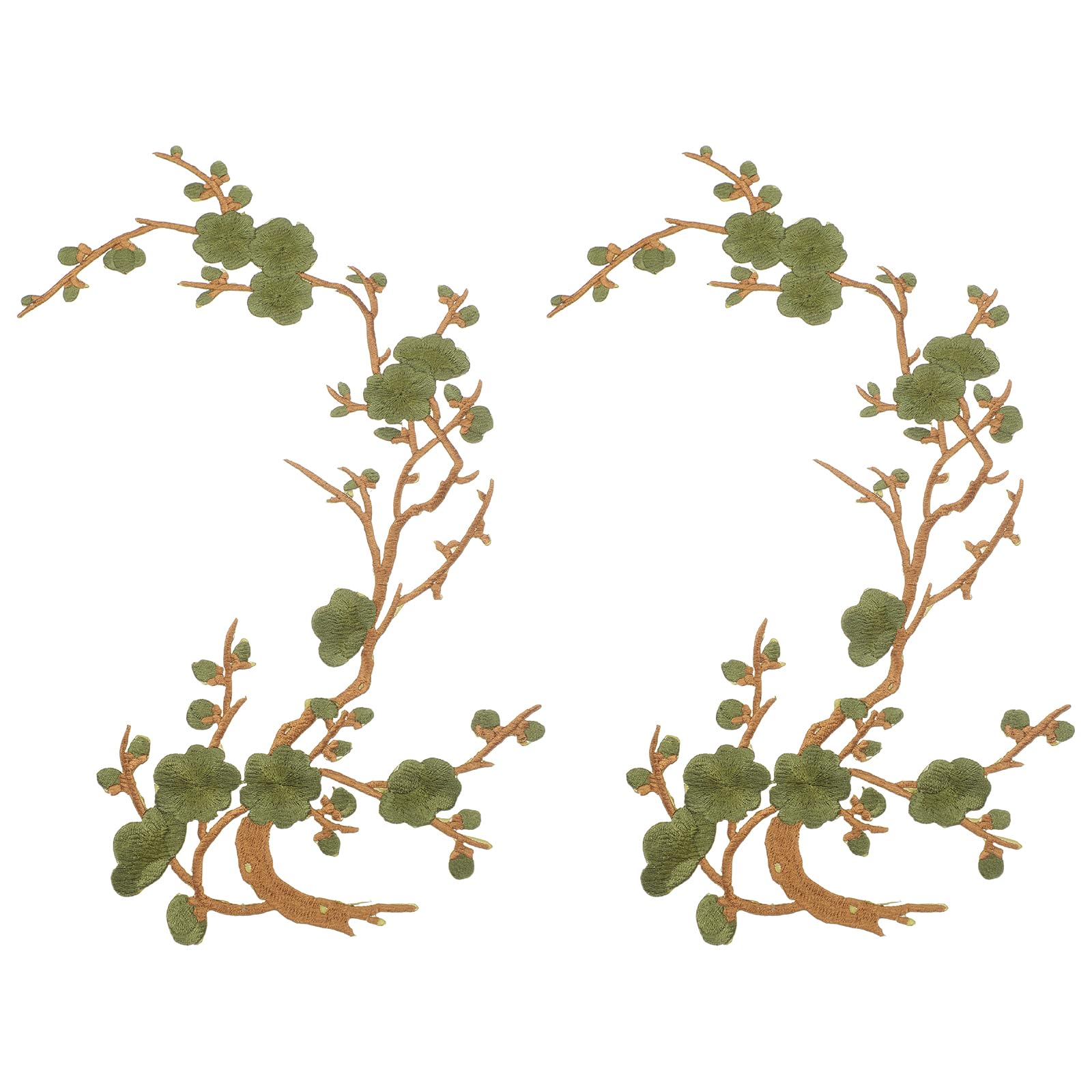 sourcing map 2 Pcs Plum Blossom Iron-on Patches, Flower Embroidery Appliques Sew on Patch Decoration Applique for Holes Jeans Dress Backpack Hats DIY Clothes, Light Green/Coffee