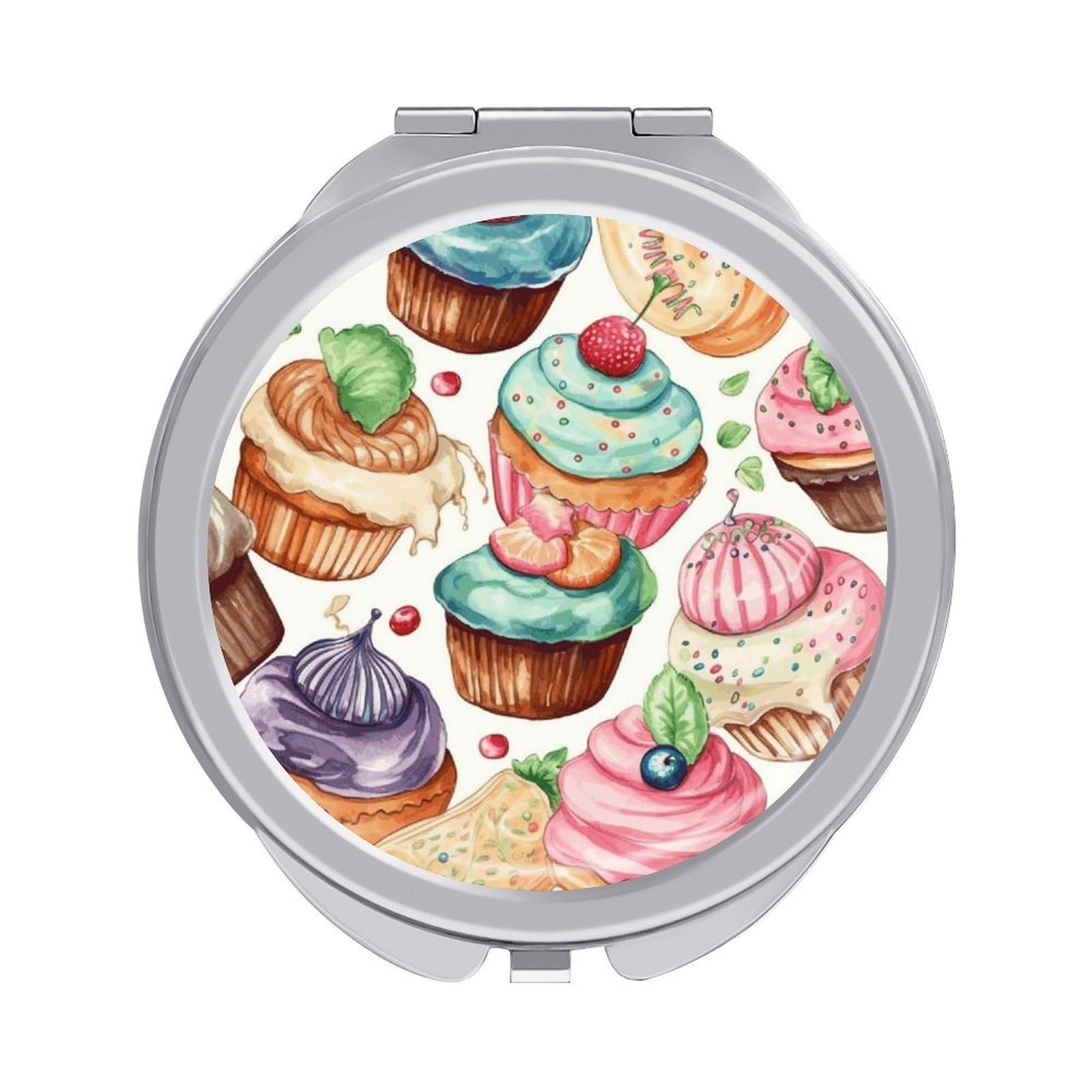 JTREHY Cupcakes Donuts Muffins Sugar Makeup Mirror Silver Mirror Surface Folding Makeups Mirrors Lightweight Durable Looking Glass for Suitable Traveling Handbag and Purses