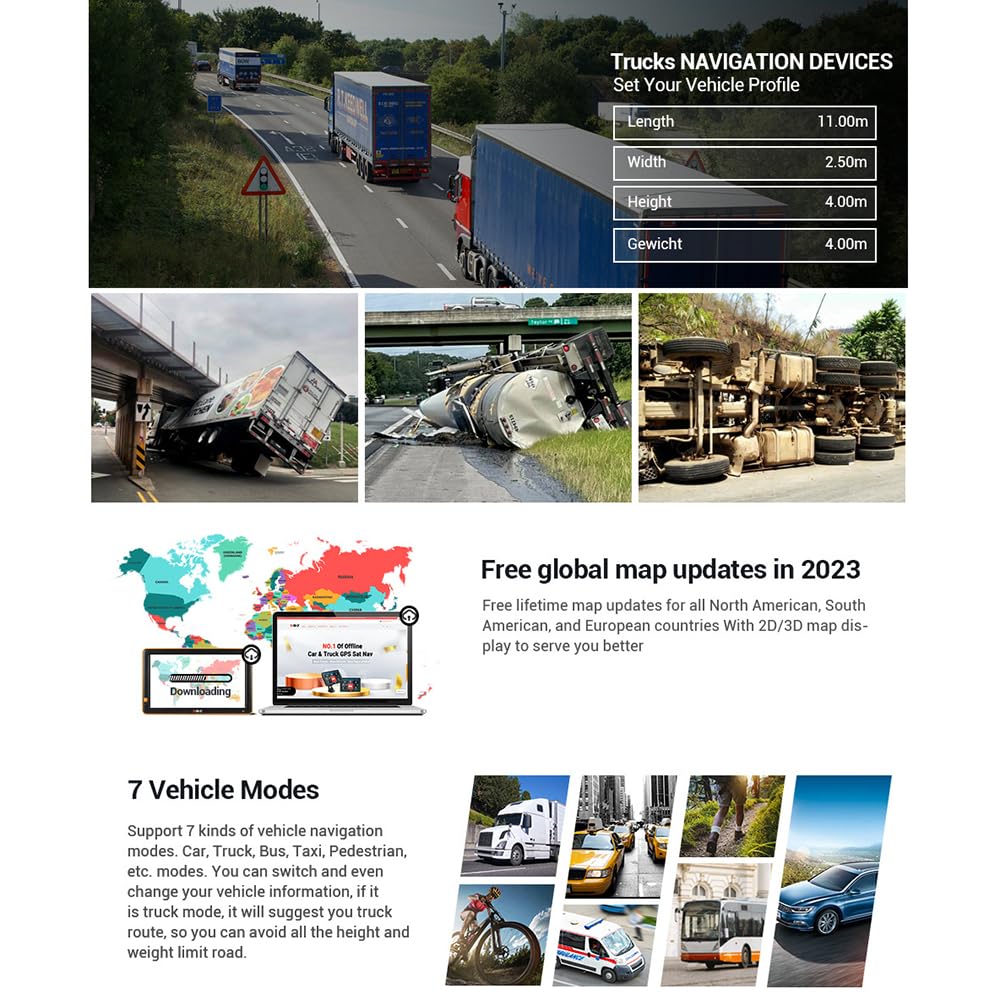 NEWFUN GPS Voiture,9 Pouce GPS Poids Lourds,Auto Navigation avec HD Écran Tactile,Multi-Languages Guidage Vocale 2025 Cartographie UK Europe Installée Mise à Jour Gratuite à Vie,pour Auto,Camion
