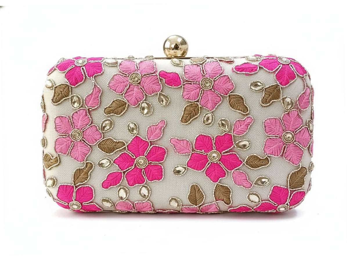 DUCHESS Pink Floral Embroidered Box Clutch Purse for Women – Elegant Wedding & Evening Handbag with Detachable Gold Chain ... - Review, Price and Buying Guide