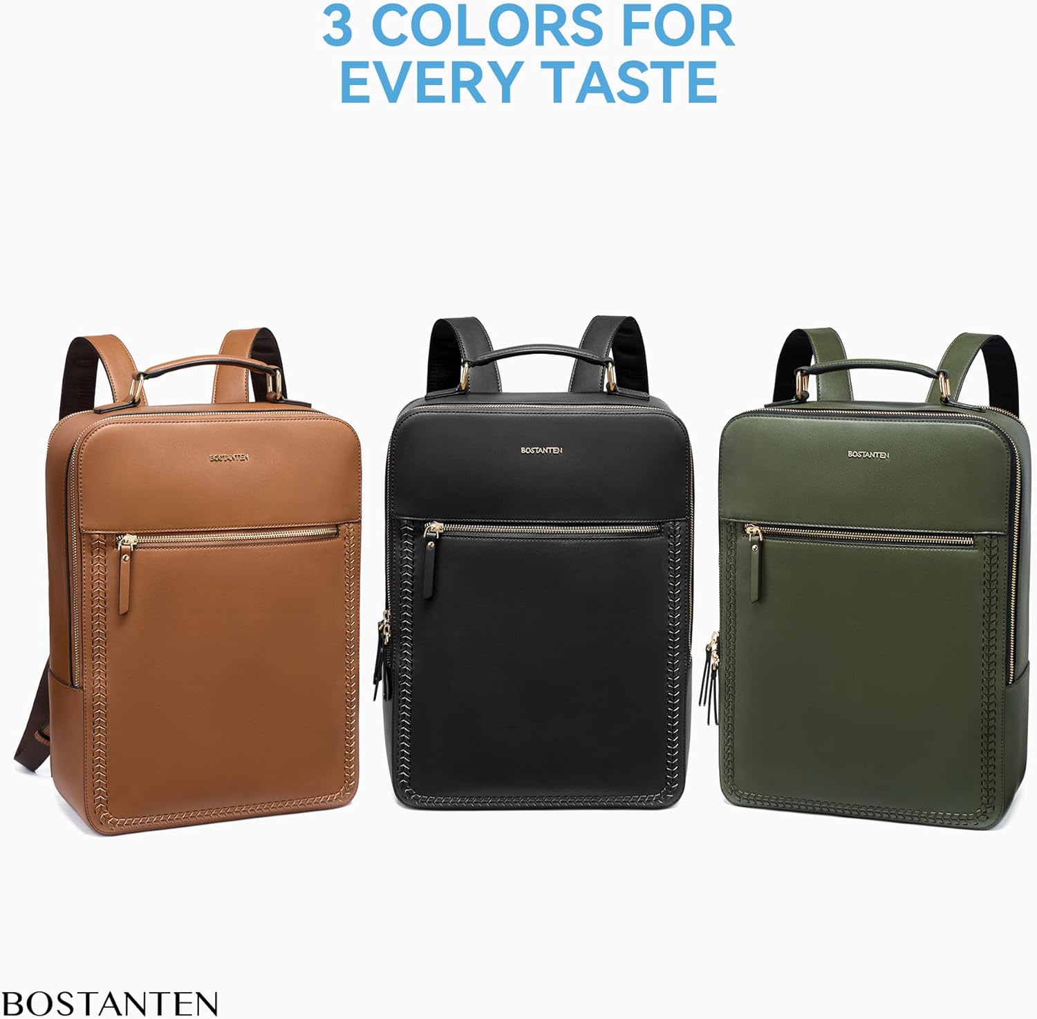 BOSTANTEN Leather Backpack 15.6 inch Laptop Bag Travel Casual Computer Backpack College Business Work Shoulder Bags with Trolley Sleeve for Women Men Olive Green - Image 6