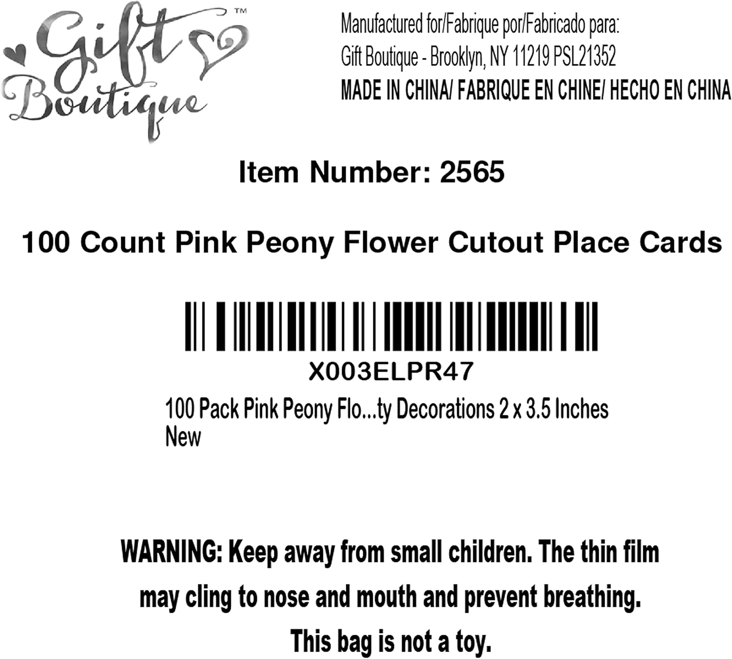 Gift Boutique 100 Pink Peony Floral Place Cards Flower Wedding Seating Name Card Folded Tent Cards for Baby Shower Weddings Tables 2 x 3.5 Inches