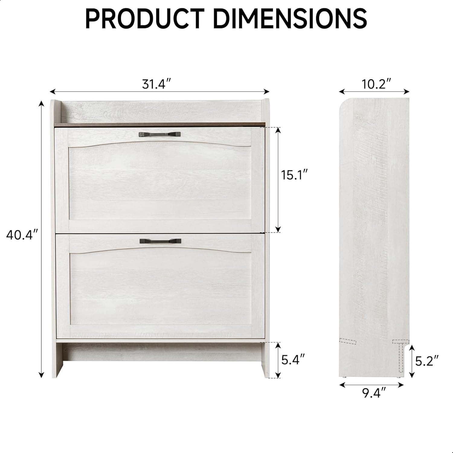 Narrow Shoes Storage Cabinet, Entryway Storage with 2 Flip Drawers, Farmhouse Shoe Organizer with Removable Shelves, Anti-Drop Top Fence, 40.4H x 31.4W (Warm White Grayish) - Image 2