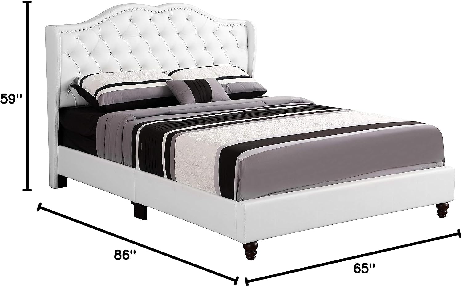 Dimensions of the Glory Furniture Joy Queen Bed: 86 inches Length, 65 inches Width, 59 inches Height