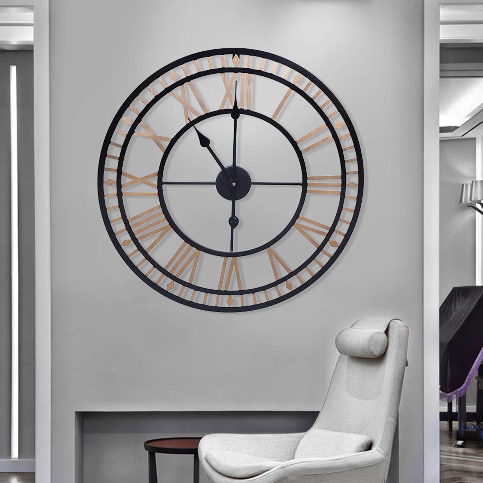 80cm Wanduhr Groß, Wanduhr Ohne Tickgeräusche, Wanduhr Modern, Aluminium-Zeiger, Batteriebetrieben, Lautlos, Wanduhr Gold für Küche, Wohnzimmer, Hotels, Klassenzimmern, Cafés, Heimbüro