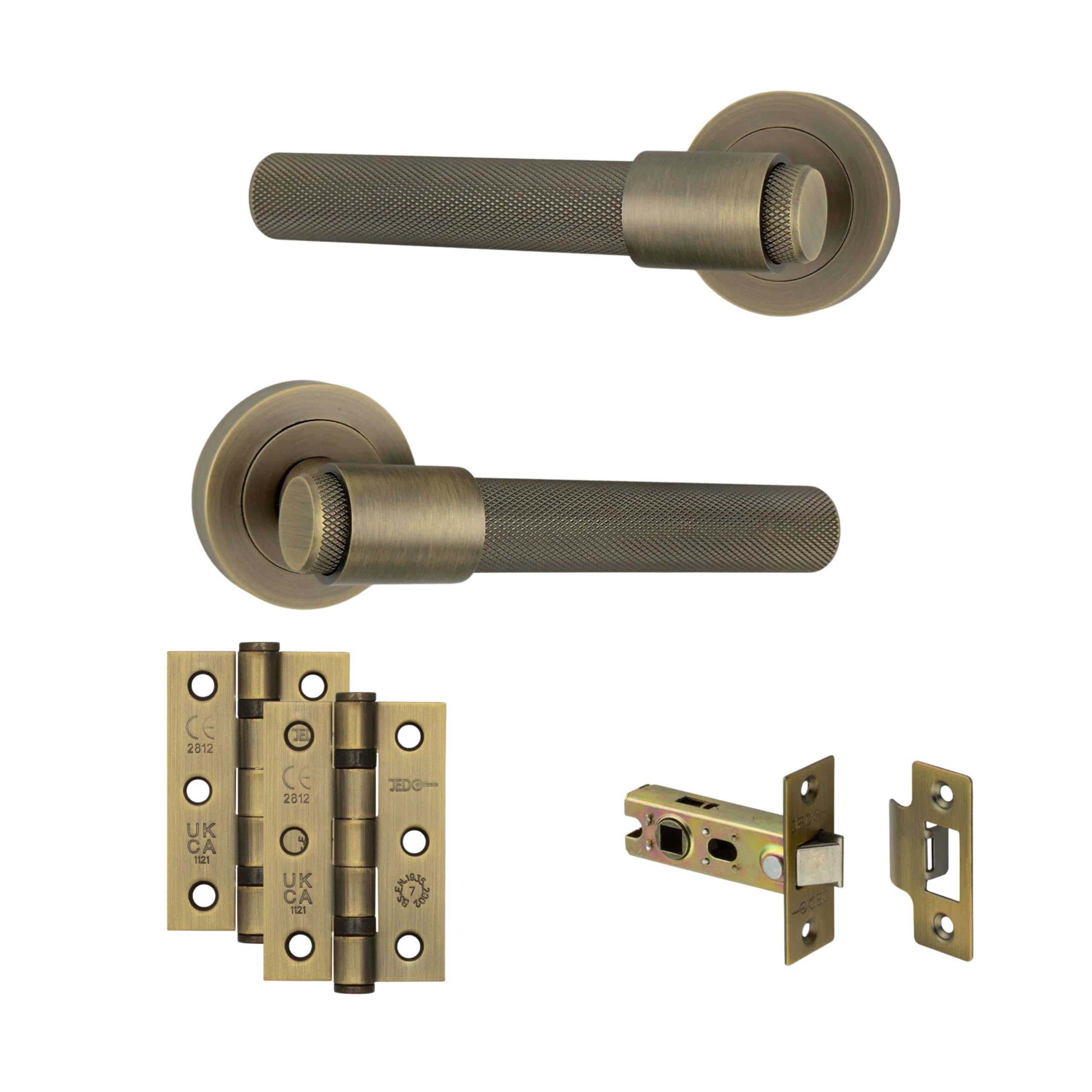 AXS Dakota Internal Door Handles on Rose – Lever Handle Pair for Wooden Doors – Modern Concealed Fix – Fits Standard UK Tubular Latch (Antique Brass, Door Pack)