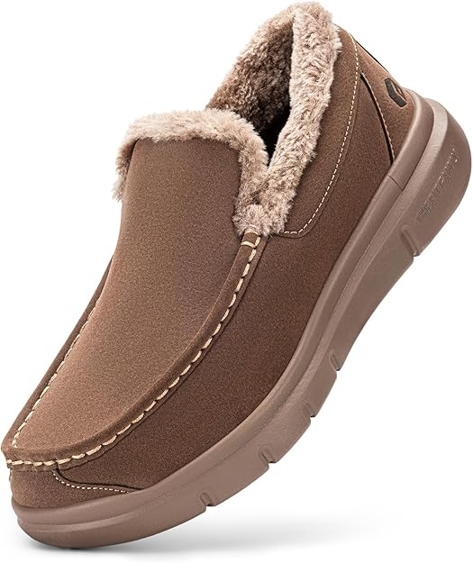 FitVille warme pantoffels heren winter slip-on schoenen breed pluche gevoerde pantoffels voor binnen en buiten Espressobruin 46 EU x_breed