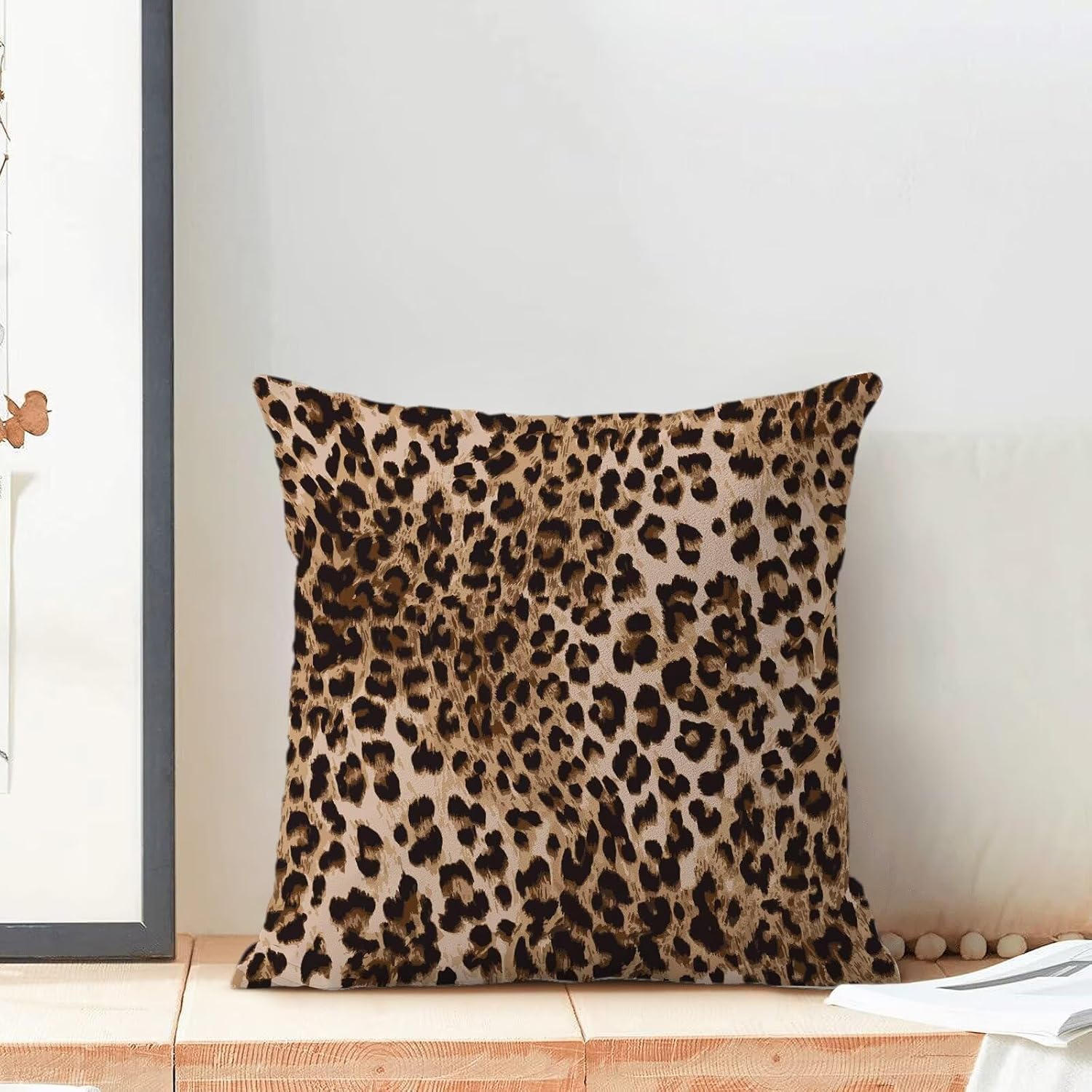 Leopard Pillow Covers 18x18 Set of 2 Brown Cheetah Animal Print Decorative Throw Pillow Modern Outdoor Cotton Square Farmhouse Cushion Cover for Home Couch Sofa - Image 3