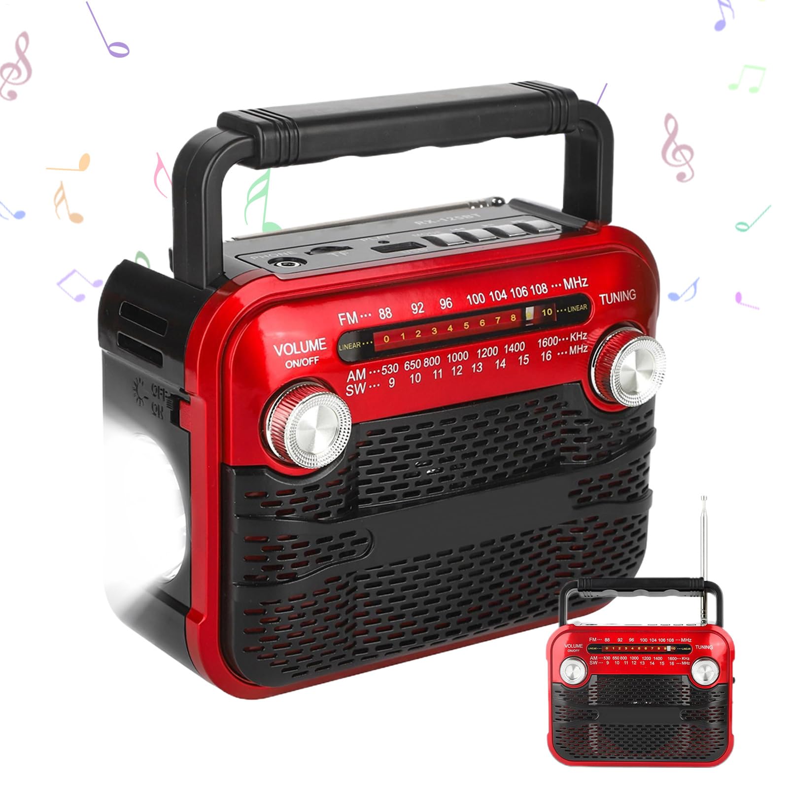 Radio a Manovella Portatile per Esterni con Illuminazione, 3 Modalità, Meteo e Tempesta