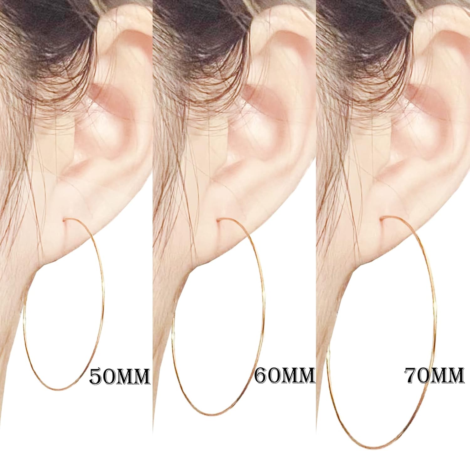 Multipack Dainty Large Thin Gold Hoop Earrings for Women Hypoallergenic Earrings Lightweight 30mm 50mm 60mm 70mm Gold/Silver/Rose Gold Hoop Earrings - Image 4