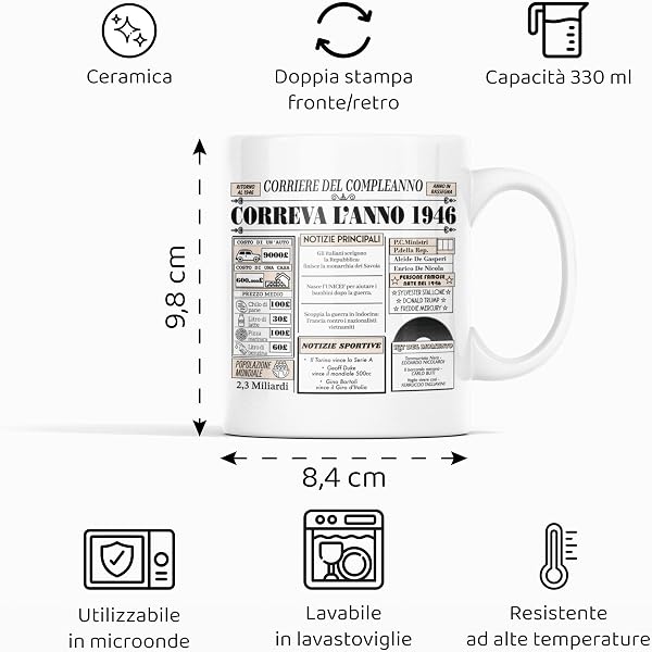 Gesar Tazza Regalo donna e uomo per compleanno 80 anni - ottantesimo - idee regalo 80 anni - Correva l'anno 1946 - CORRIERE DEL COMPLEANNO - tazza simpatica - Regali per nati nel 1946 - 3