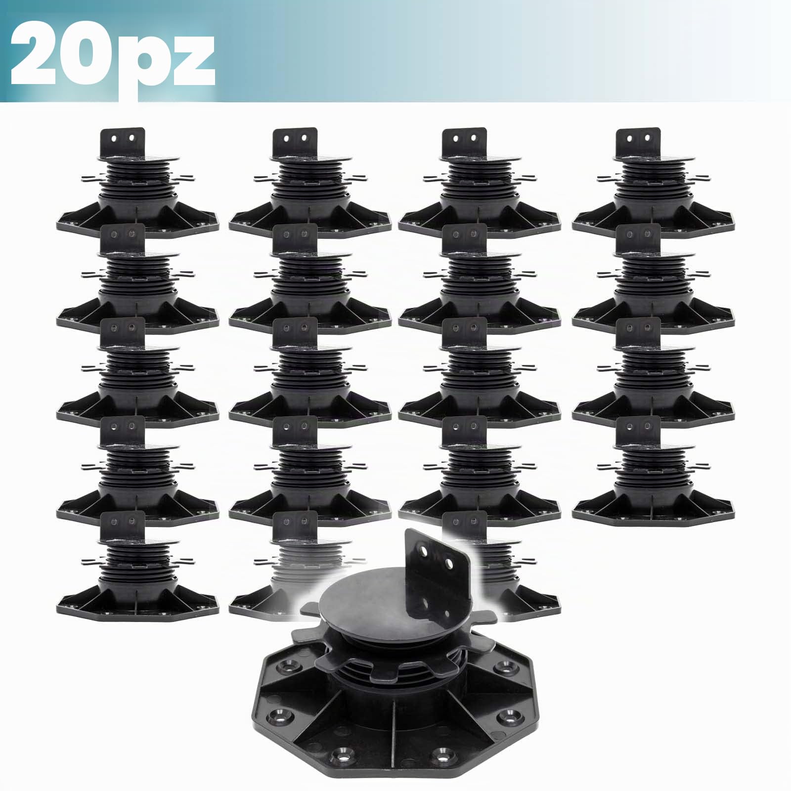 XPOtool Set 20 supporti per pavimenti galleggianti, Altezza regolabile 33-64mm Max 2700 kg, Piedini Decking