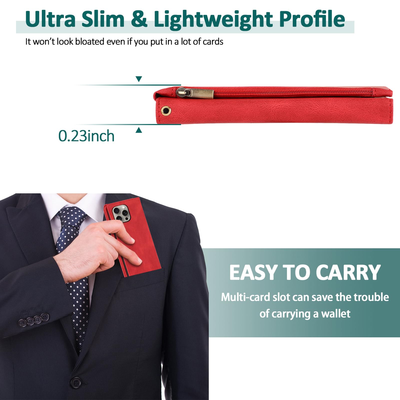 Furiet Compatible With IPhone 15 Pro Max 6.7 Inch Wallet Case With Wrist Strap Shoulder Strap, Card Slots Leather Stand Phone Cover For IPhone15promax 5G I Phone15Max Plus IPhone15 ProMax Rose Gold