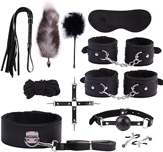 Kits de Bondage SM Set Adultes Toy Parfait pour Les Débutants Menottes SM avec Masque pour Les Yeux et Sex Toys Erotiques pour Couple Jouets Sexuels (Noir 11 Pcs)
