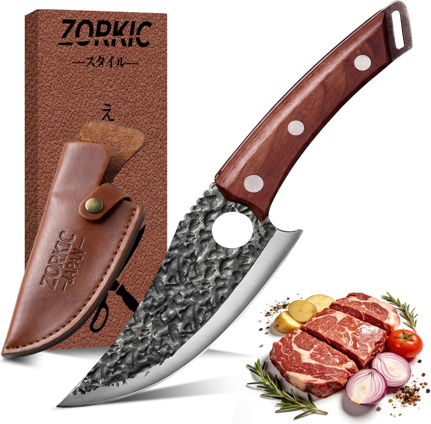 Viking Knife, Butcher Knife Hand Forged Boning Knives, Japanese Paring knives Kitchen Chopping for Meat Cutting Chefs Cleaver Camping Cooking, BBQ, Gifts for Men