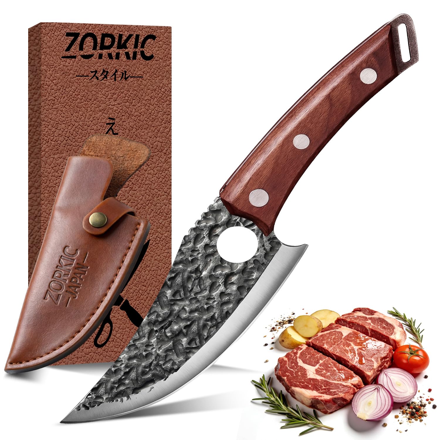Viking Knife, Butcher Knife Hand Forged Boning Knives, Japanese Paring knives Kitchen Chopping for Meat Cutting Chefs Cleaver Camping Cooking, BBQ, Gifts for Men