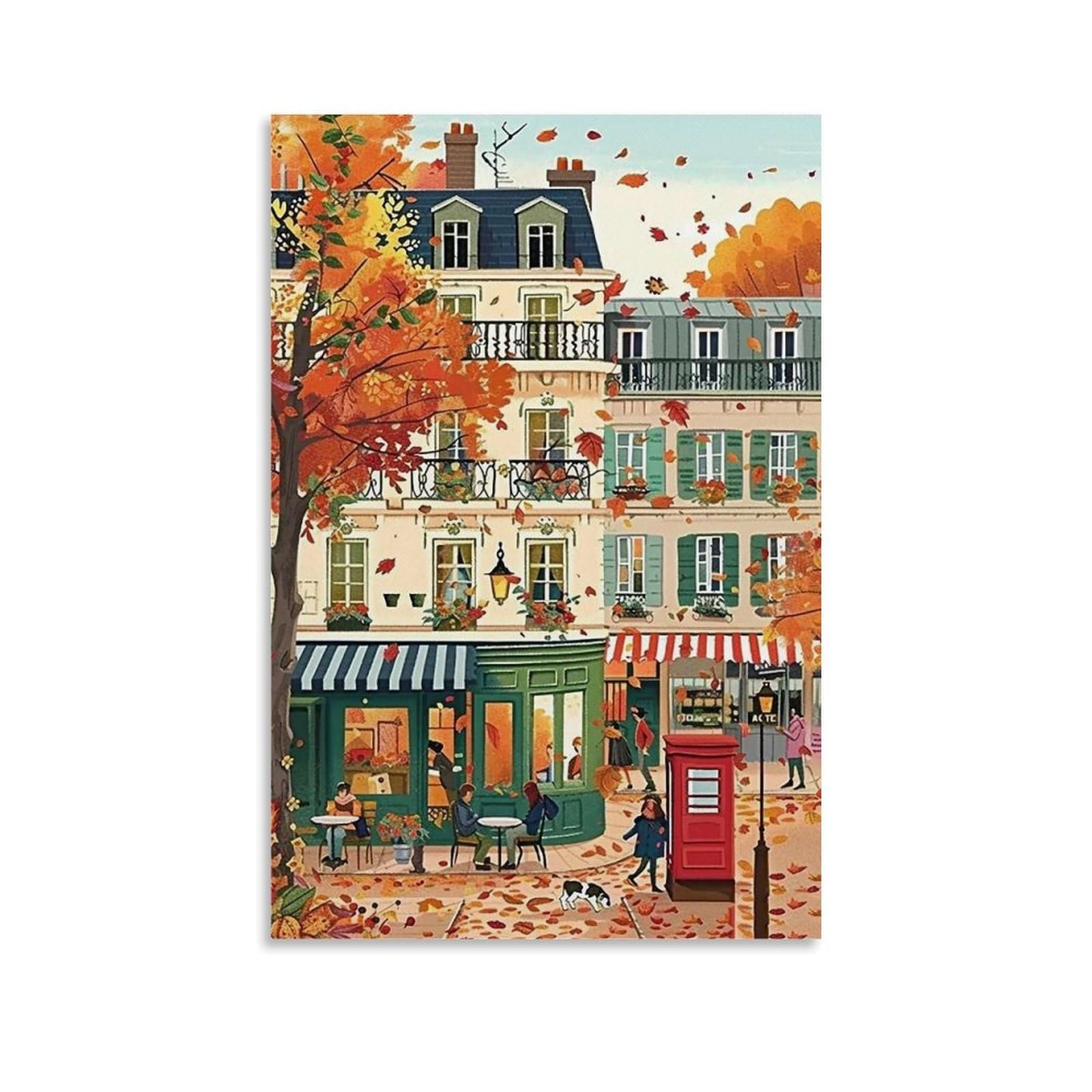WHOUHJYE Autumn Paris 04 Poster Wall Art Canvas Vintage Aesthetic Painting Decor for Rooms 12x18inch Unframe-style