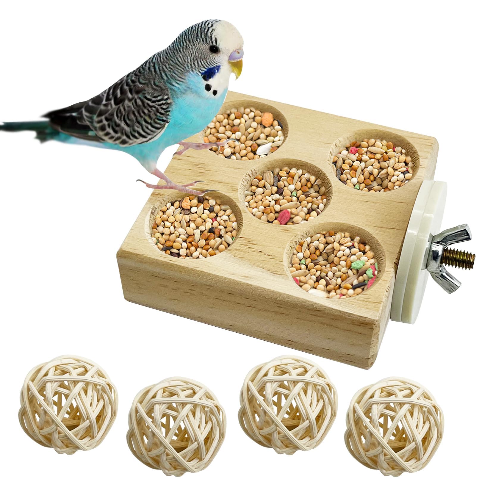Hamiledyi Wooden Foraging Puzzle Toys for Small Birds - Interactive Parrot Toys Cage Enrichment for Conure, Parakeet, Lovebirds, Budgie, Slow Feeder Bird Activity Toys (Small)