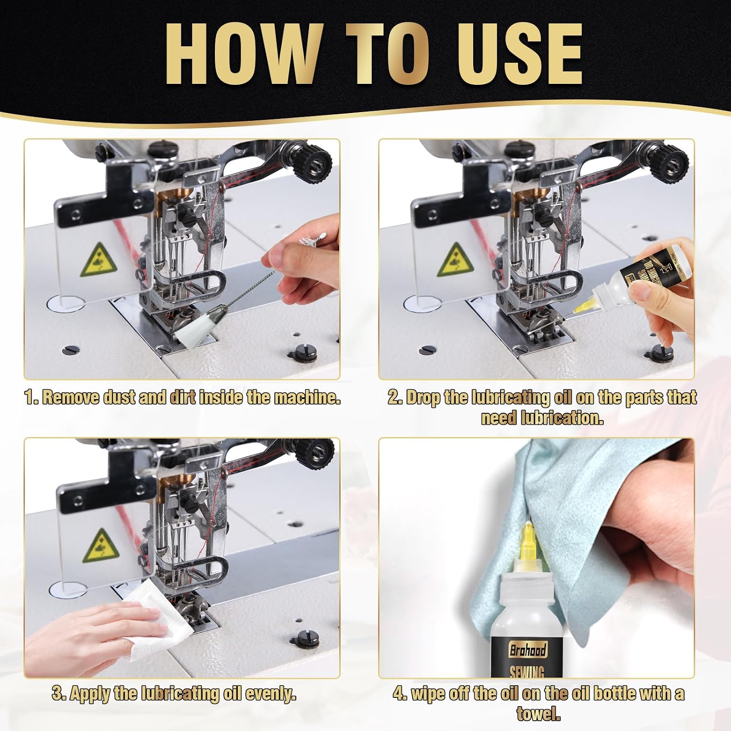 Brohood Sewing Machine Oil, Compatible with Singer Sewing Machine Oils, 1 FL.OZ Sewing Machine Oils and Lubricant with Needle Tip and Double End Brush, Light Machine Oil for Moving Parts, Tools